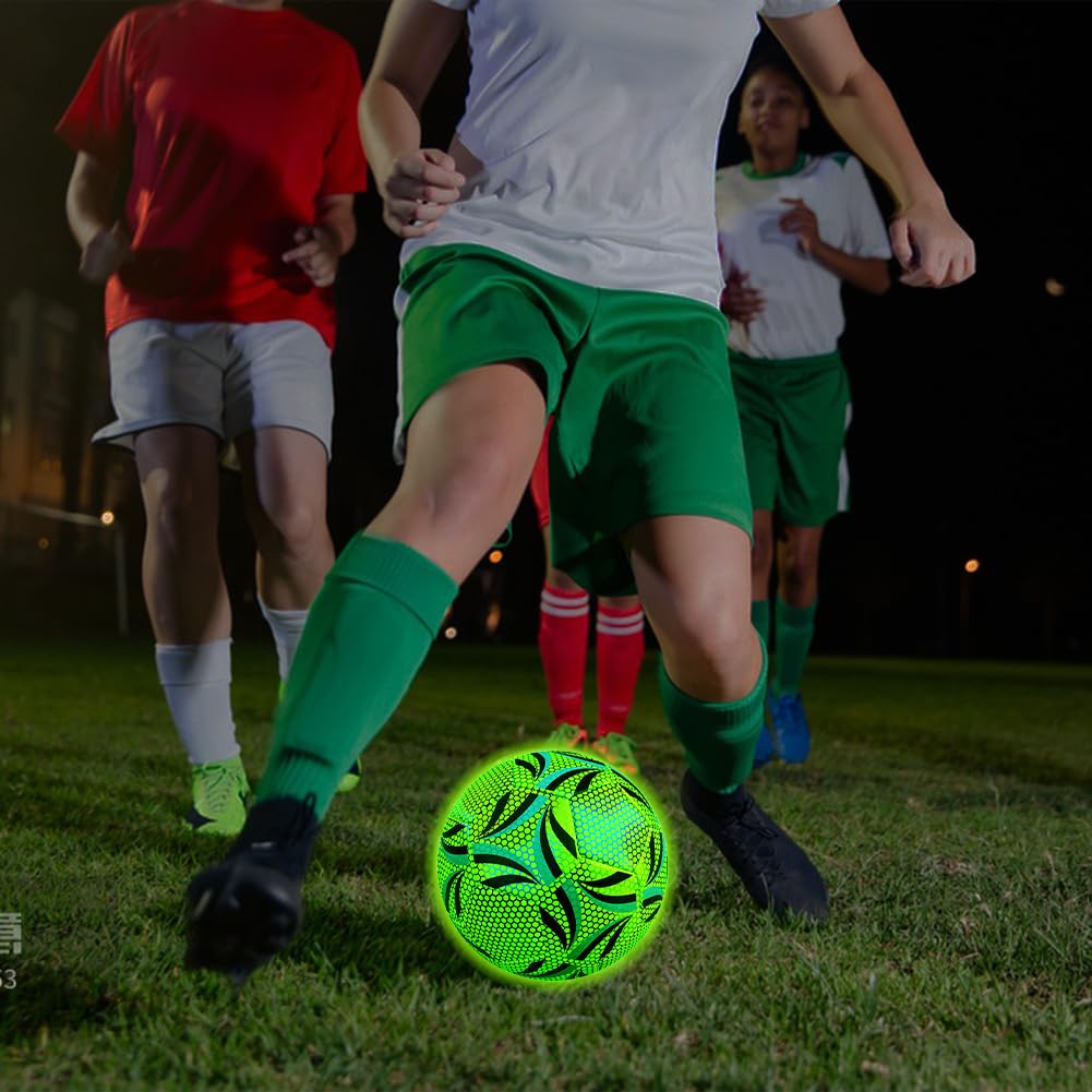 Größe 5 Fußball Leuchten im Dunkeln,Komplettset mit Pumpe,Leuchtender Fußball für Nachtspiele,Kinder,Erwachsene