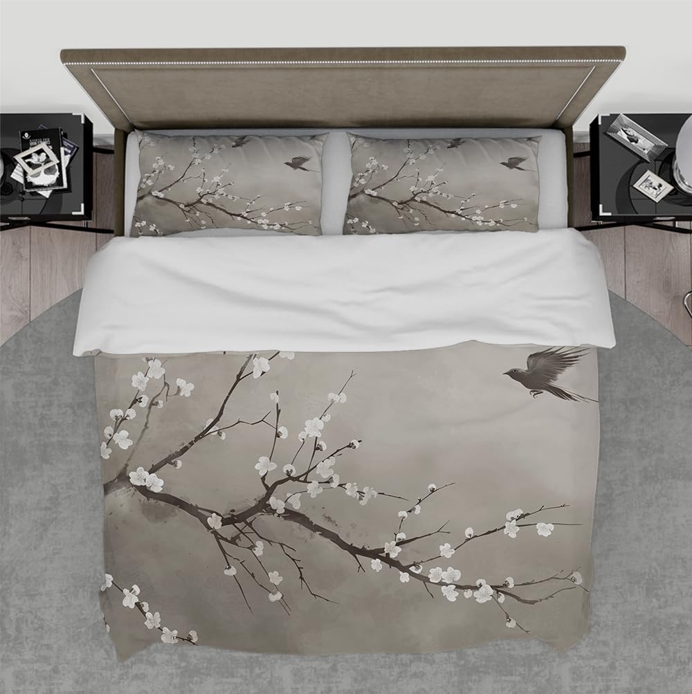 Ensemble de literie vintage fleurs et oiseau chic en coton 180x200