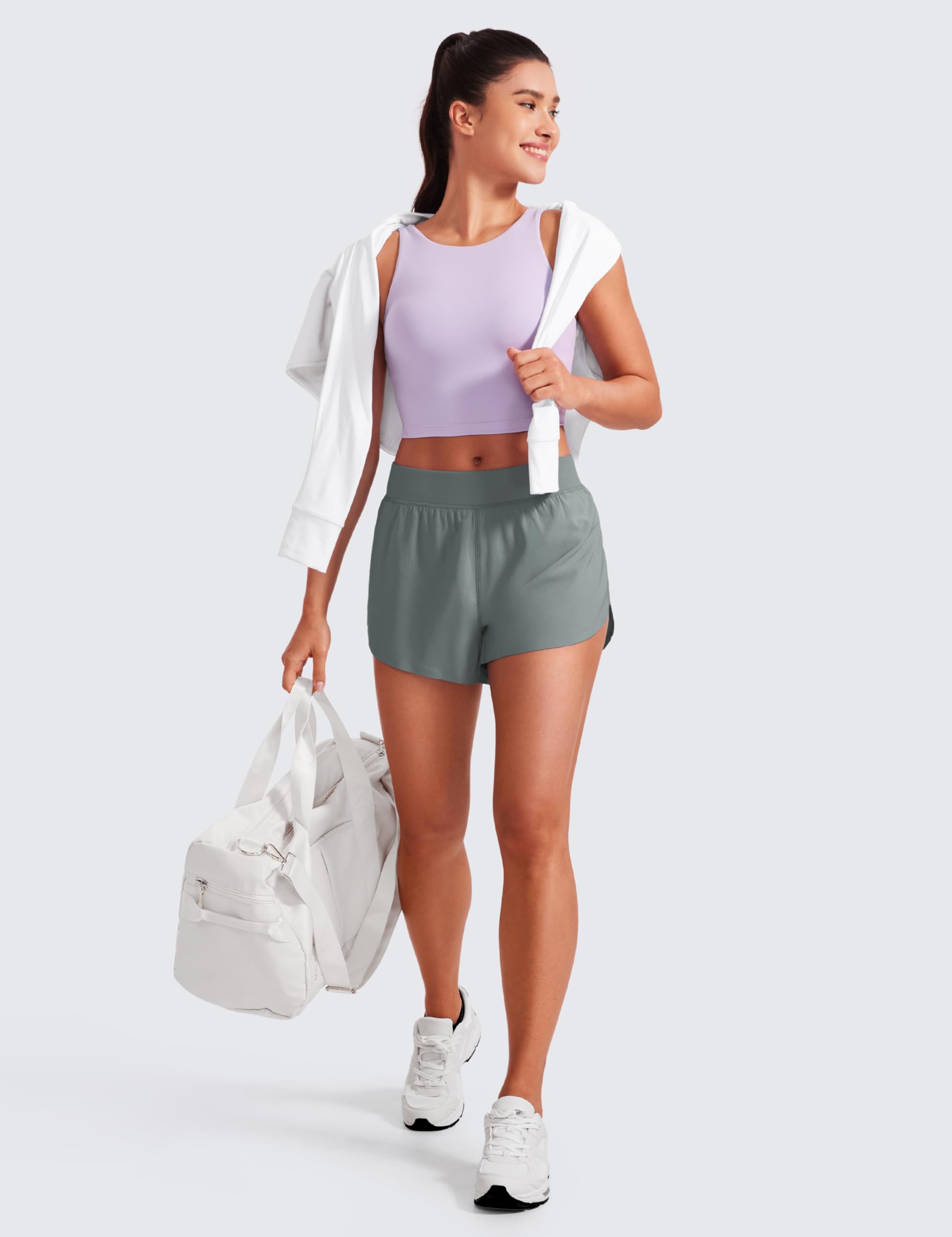 CRZ YOGA Femme Short de Course Taille Moyenne Fentes Latérales Léger et Respirant d'entraînement Pantalon