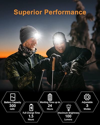 Miniatura 5 de BERGWEISER LED Beanie with Light, 3 Adjustable Modes Headlamp Beanie Hat, Removable USB with Night Strobing
