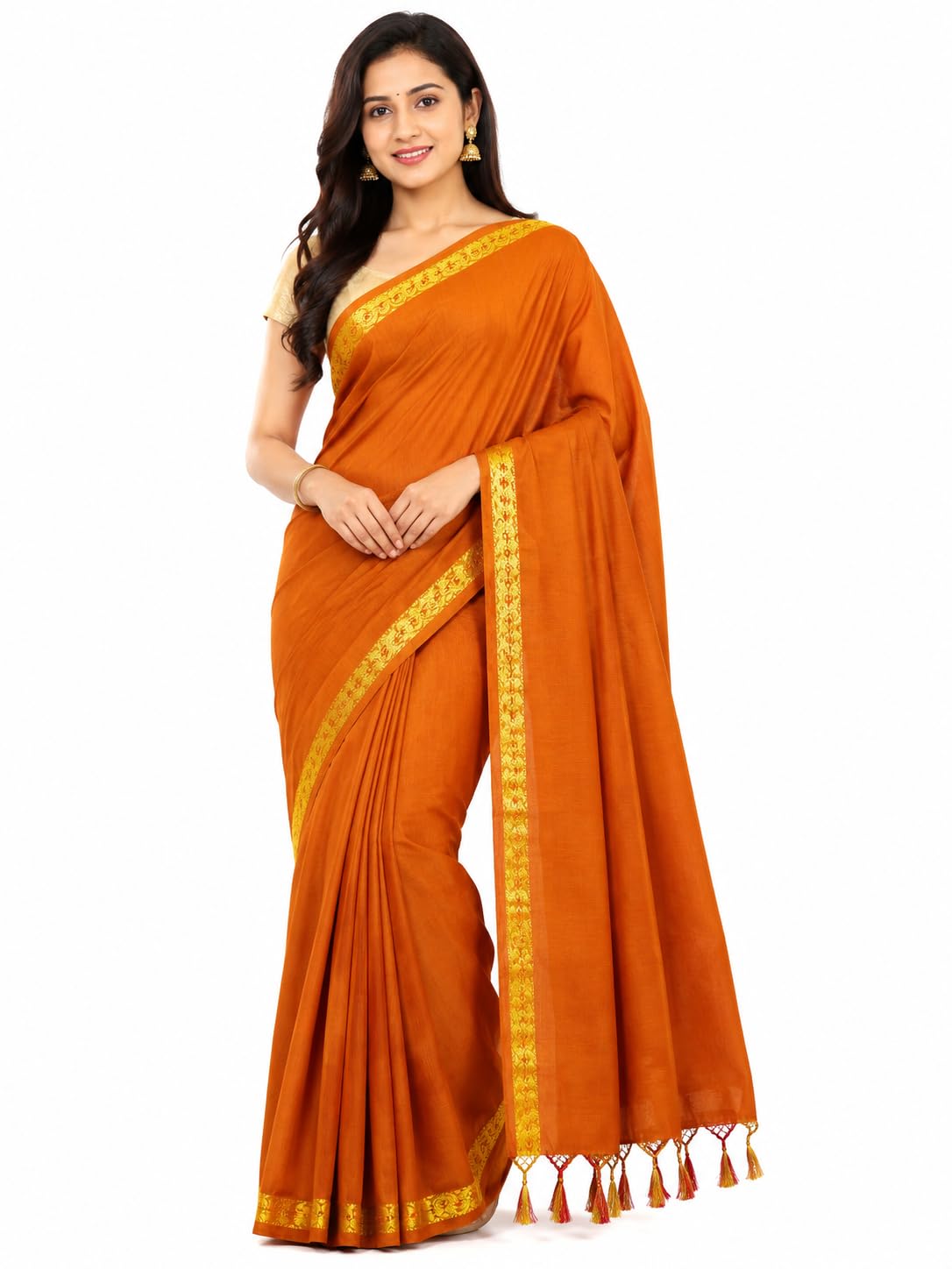 Kalyani Cotton Plain Saree for Women with Blouse Piece(Orange Colour)-picture-41
