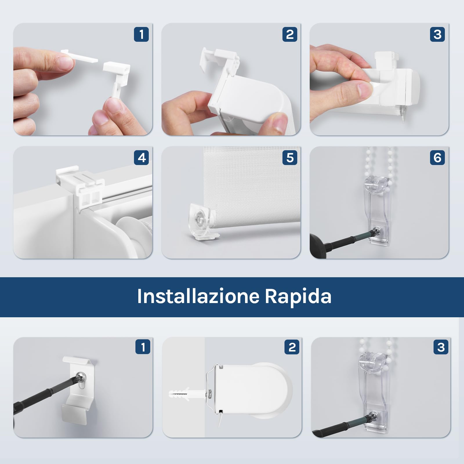 WOLTU Tenda a Rullo Giorno e Notte senza Foratura, Preassemblata, Tenda Oscurante e Filtrante, Doppio Strato per Finestra e Porta, 55x120 cm [Larghezza Tessuto: 51 cm], Bianco