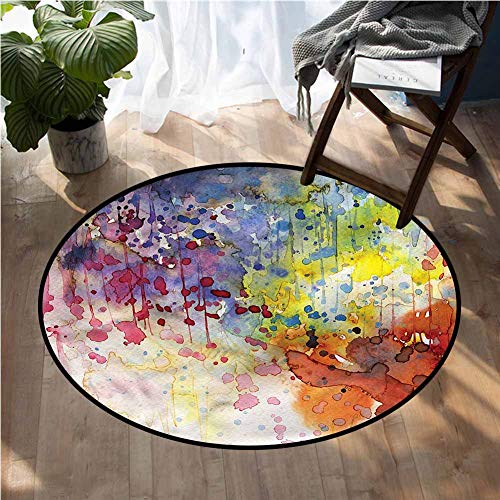 Abstract Round Carpet Pad Watercolor Spots Liquid Living Room Carpet 3Ft Diameter