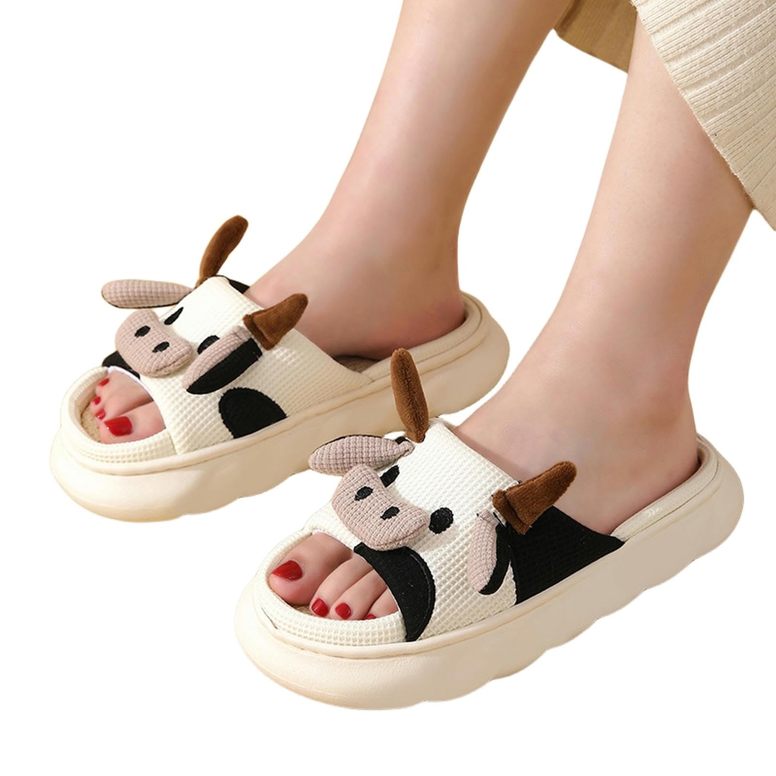 Bawełniane kapcie śmieszne kawaii krowa kapcie uniwersalne domowe kapcie domowe, Krowa biała, 40-41(fit 39-40)