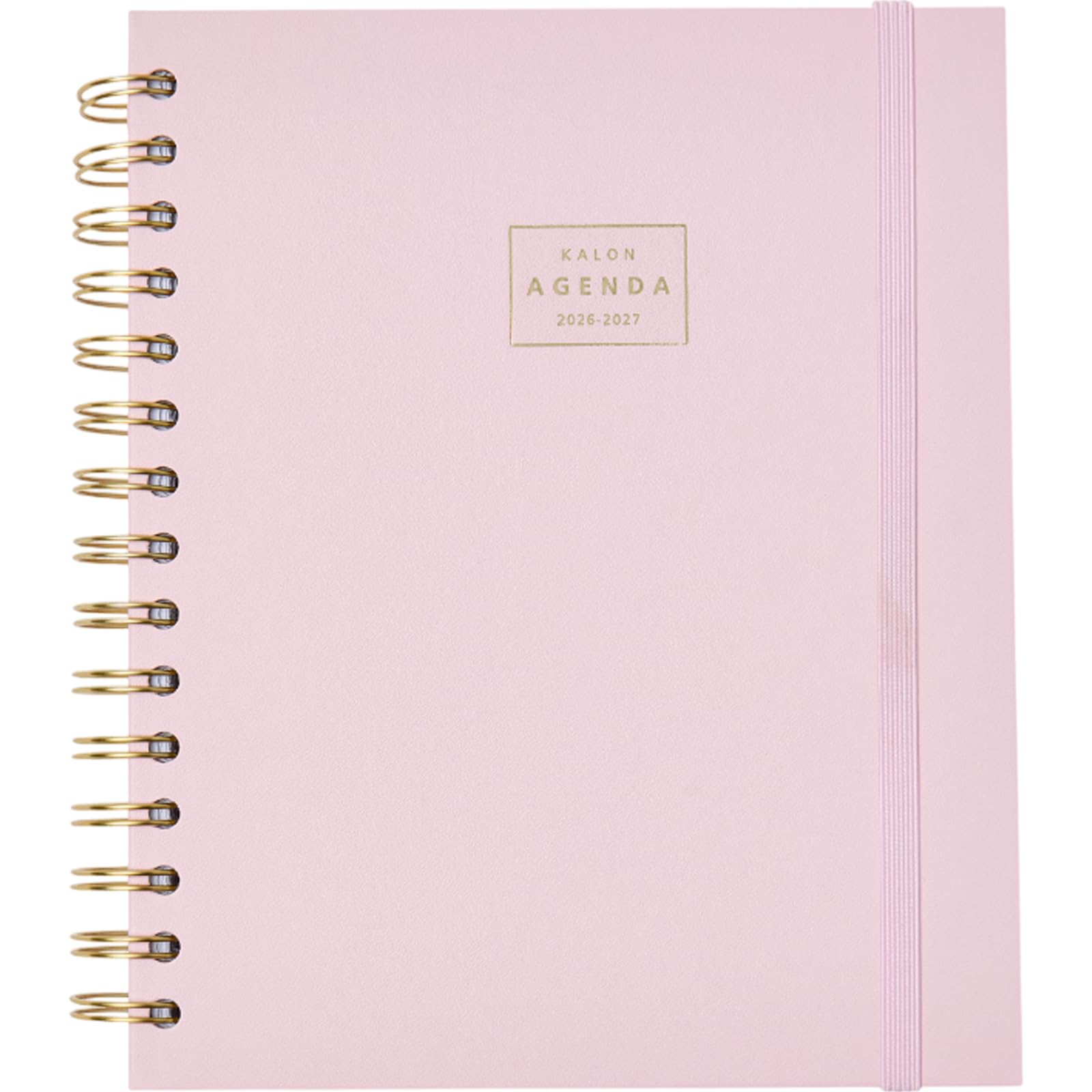 Q Kalon - School Diary 2026 2027 - September to June, Week per View, A5 (17x21 cm), SPA, ENG, FRA, GER, Index with Months, Faux Leather Hard Cover, Double Spiral and Elastic, Stickers - Pink Mousse