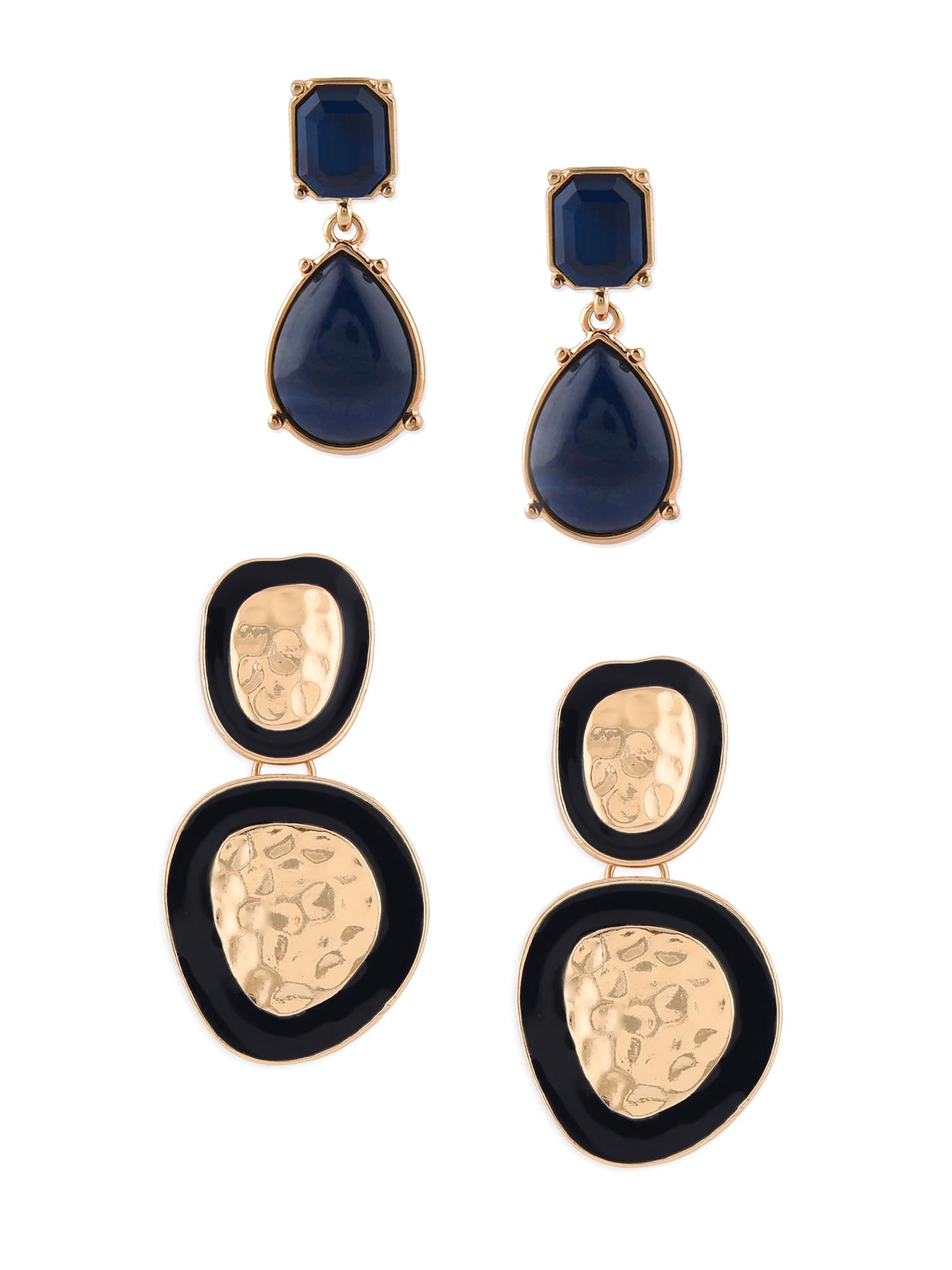 Zaveri Pearls Set Of 2 Black & Gold Tone Enamel Contemporary Drop Earring For Women-ZPFK16884 (B0CLJKQVWS) Amazon Price History, Amazon Price Tracker