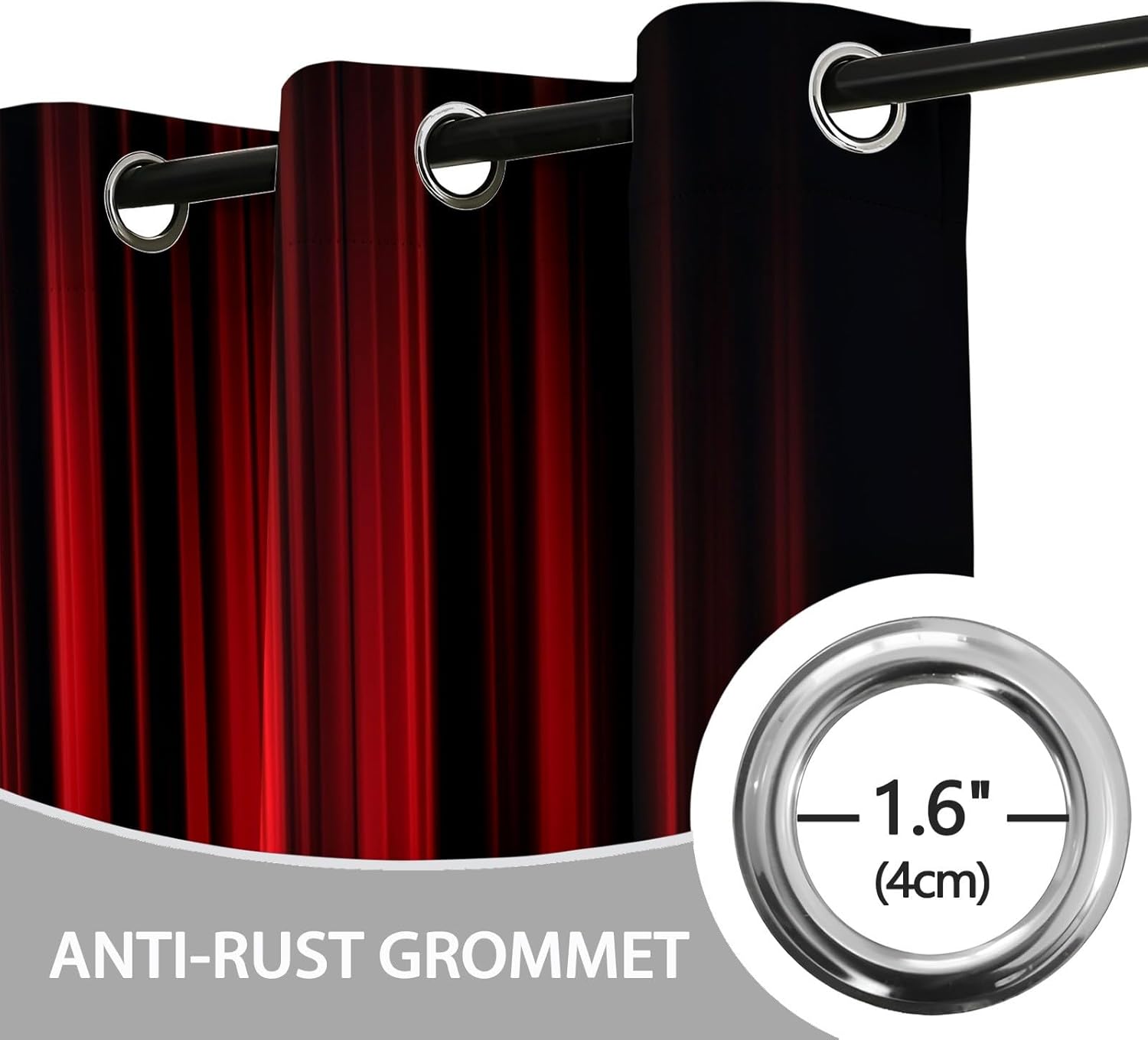 Red Curtain Theater Stage Background Blackout Curtains, Black Grommet Privacy Window Treatments Drapes, Darkening Thermal Curtains, for Bedroom Living Room Home Decor 28W X 63L Inches 2 Panels