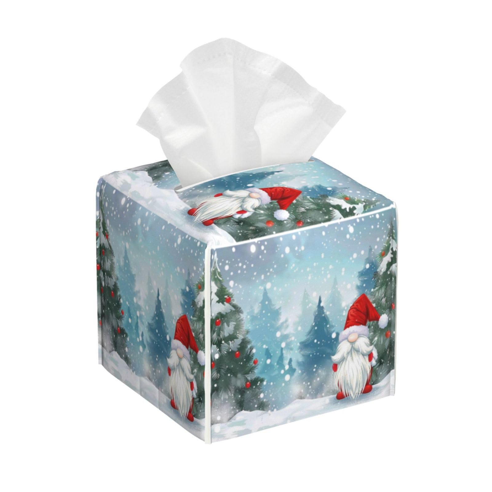 Gnome Winter Tree Christmas Square Tissue Boxes Tissue Holder 5.2"x5.2"x5.2" for Home/Car/Office/End Table