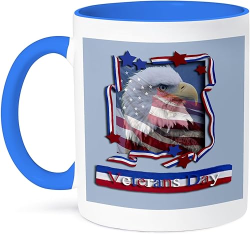 3dRose mug_16341_6 Veterans Day Patriotic Eagle - Taza azul de dos tonos, multicolor, 11 onzas disponible en Yaxa Costa Rica