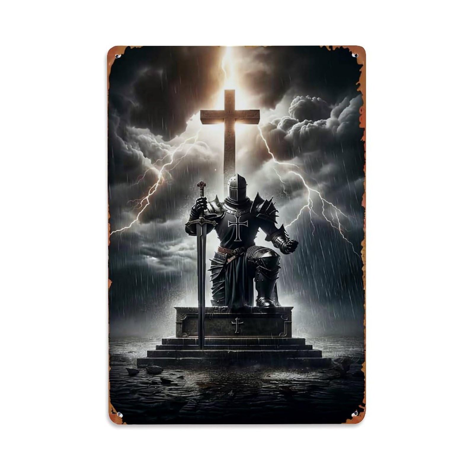 Jdfenggu Vintage Knight Cross Lightning Storm Armor Retro Metal Tin Sign, Decor Art Poster For Bar, Home, Man Cave, Kitchen, Laundry Room Gift 8X12inch