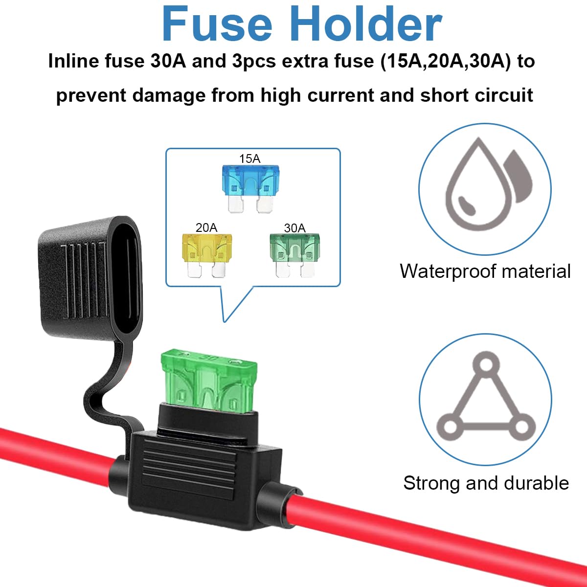 Presa accendisigari resistente Cavo adattatore accendisigari maschio 12 AWG a O-ring con scatola dei fusibili e spia LED per convertitore auto pompa aria barca(1m/3ft)