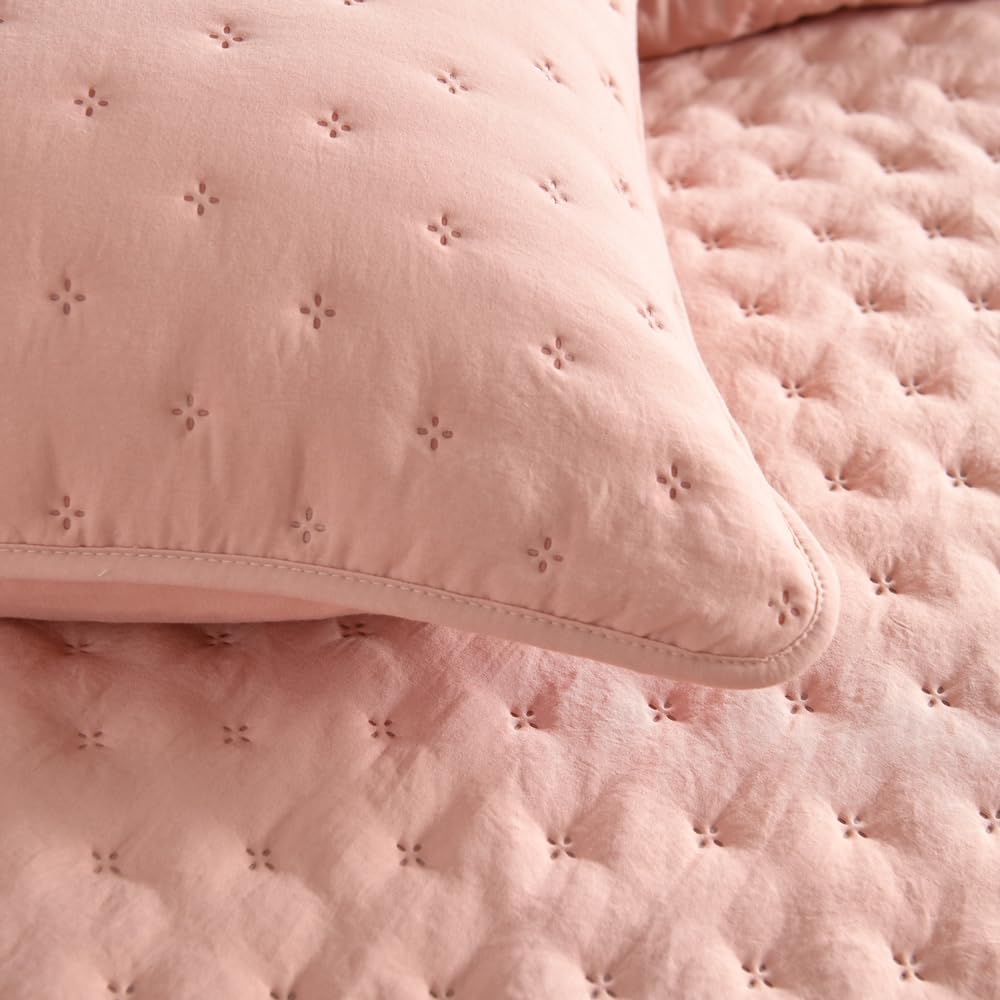 Wistown Reversible Bedspread Quilt Bedding Sets Queen Size, 3 Pieces Soft Lightweight Coverlet Sets Comforters Bedspreads for All Seasons, Spotty Embossed Pattern, Pink