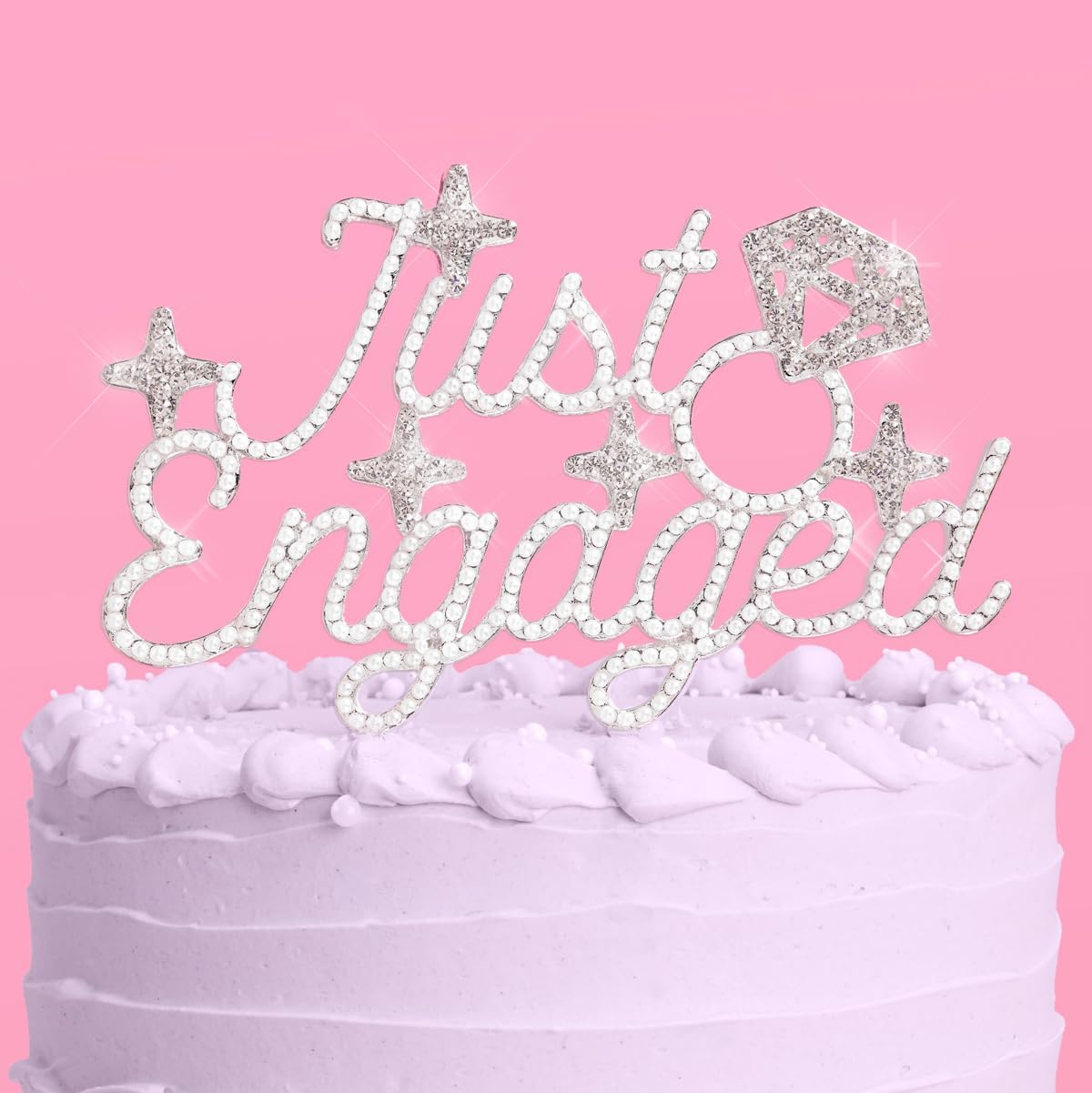 xo, Fetti Just Engaged Pearl + Crystal Cake Topper | 6" x 5.5" | Engagement Party Decoration, Diamond Proposal Cake Decor, Bridal Party Accessory