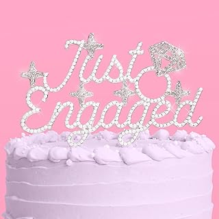 xo, Fetti Just Engaged Pearl + Crystal Cake Topper | 6" x 5.5" | Engagement Party Decoration, Diamond Proposal Cake Decor, Bridal Party Accessory