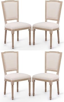 VONLUCE Vintage Farmhouse Dining Chairs   Set of 4 French Country Upholstered Memory Foam Dining Room Side Chair with Square Back Solid Wood Legs   Accent Side Chairs for Kitchen Living Room Bedroom