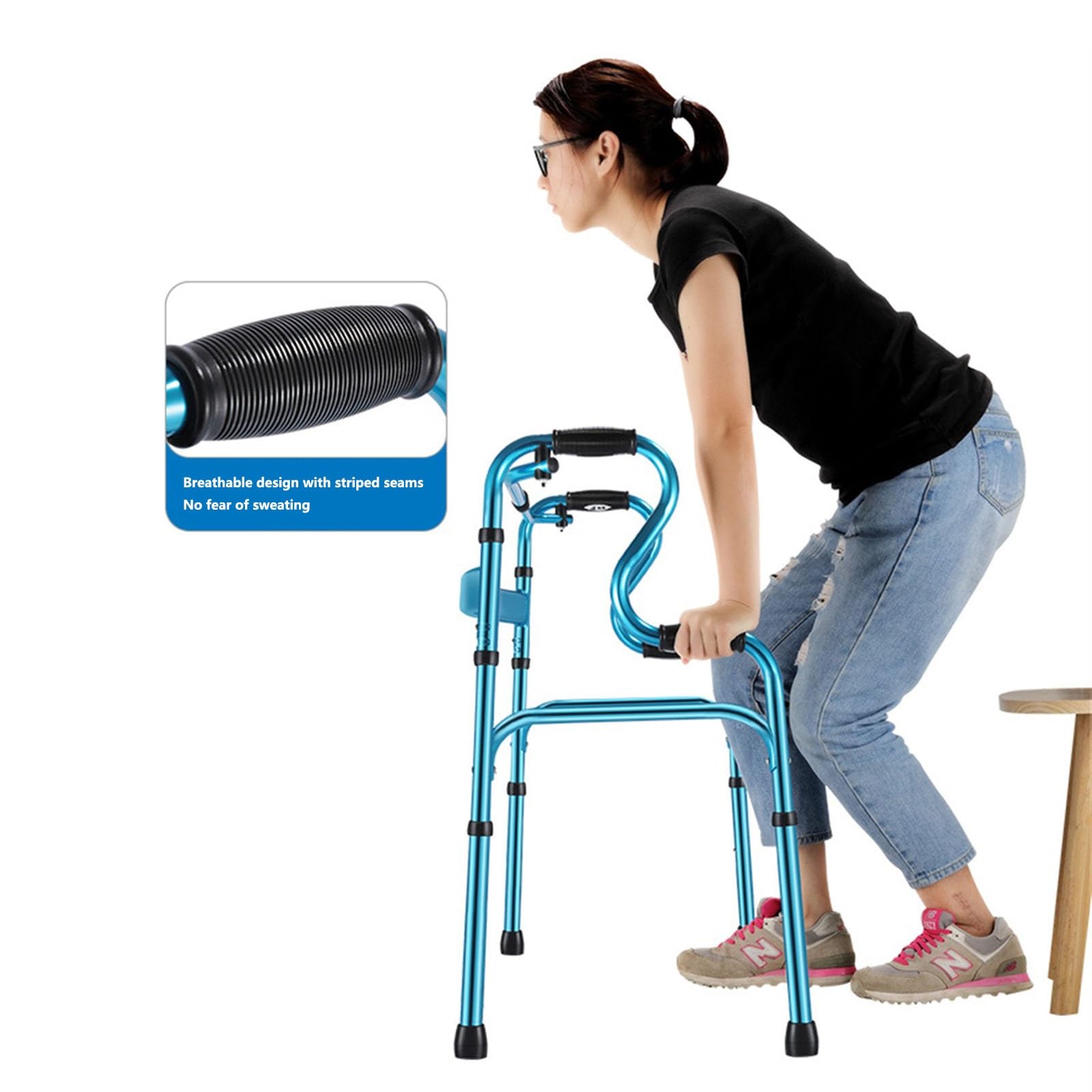 scooters de movilidad Andador plegable con asistencia de pie ruedas, andador auxiliar rehabilitación aleación aluminio, ayuda movilidad for caminar altura ajustable for personas mayores(Blanco)