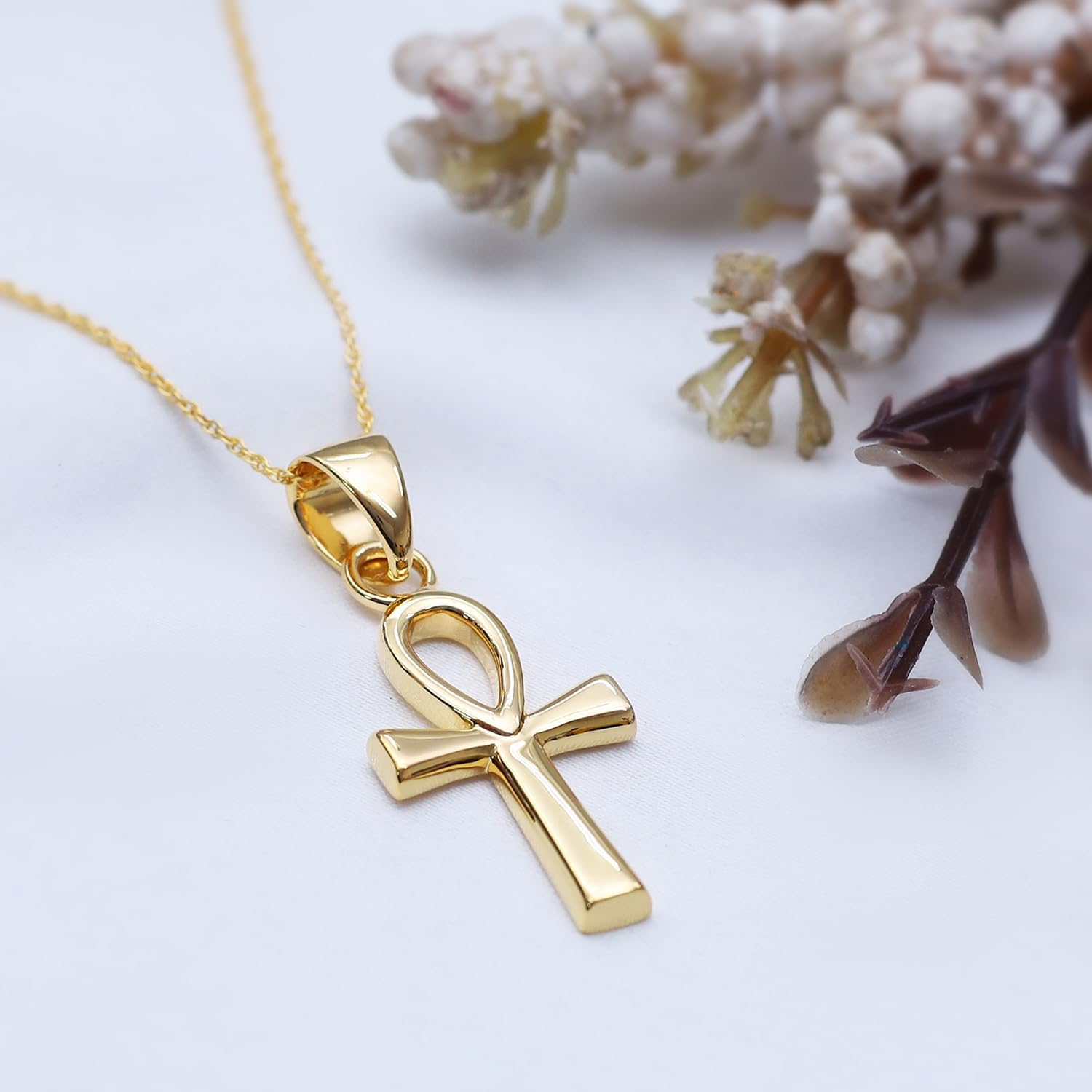 Ankh Pendant Necklace Religious Cross Jewelry For Women in 14K Gold Over Sterling Silver Along With 18" Silver Chain - Image 4