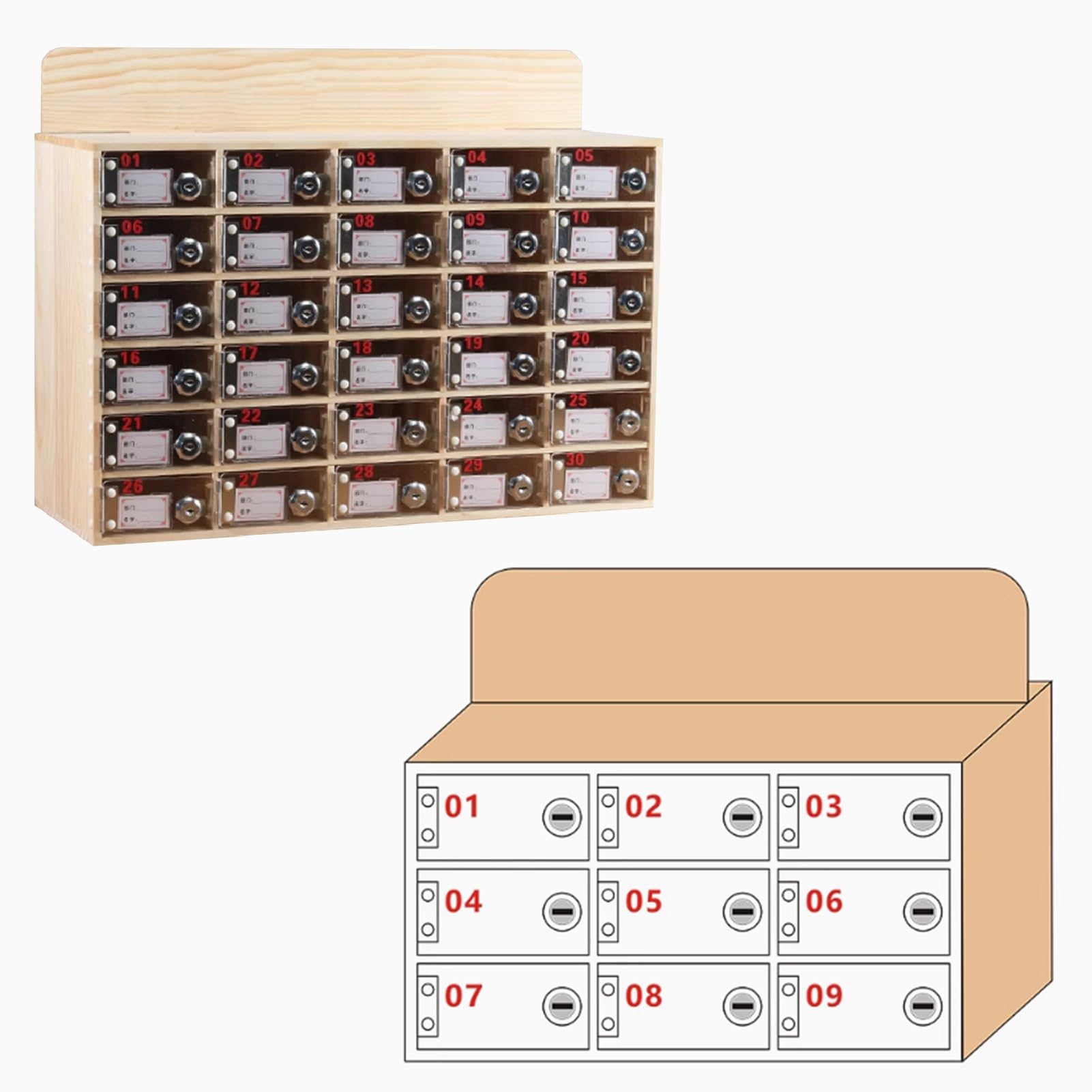 Boîte de rangement en bois à 9 compartiments pour téléphones