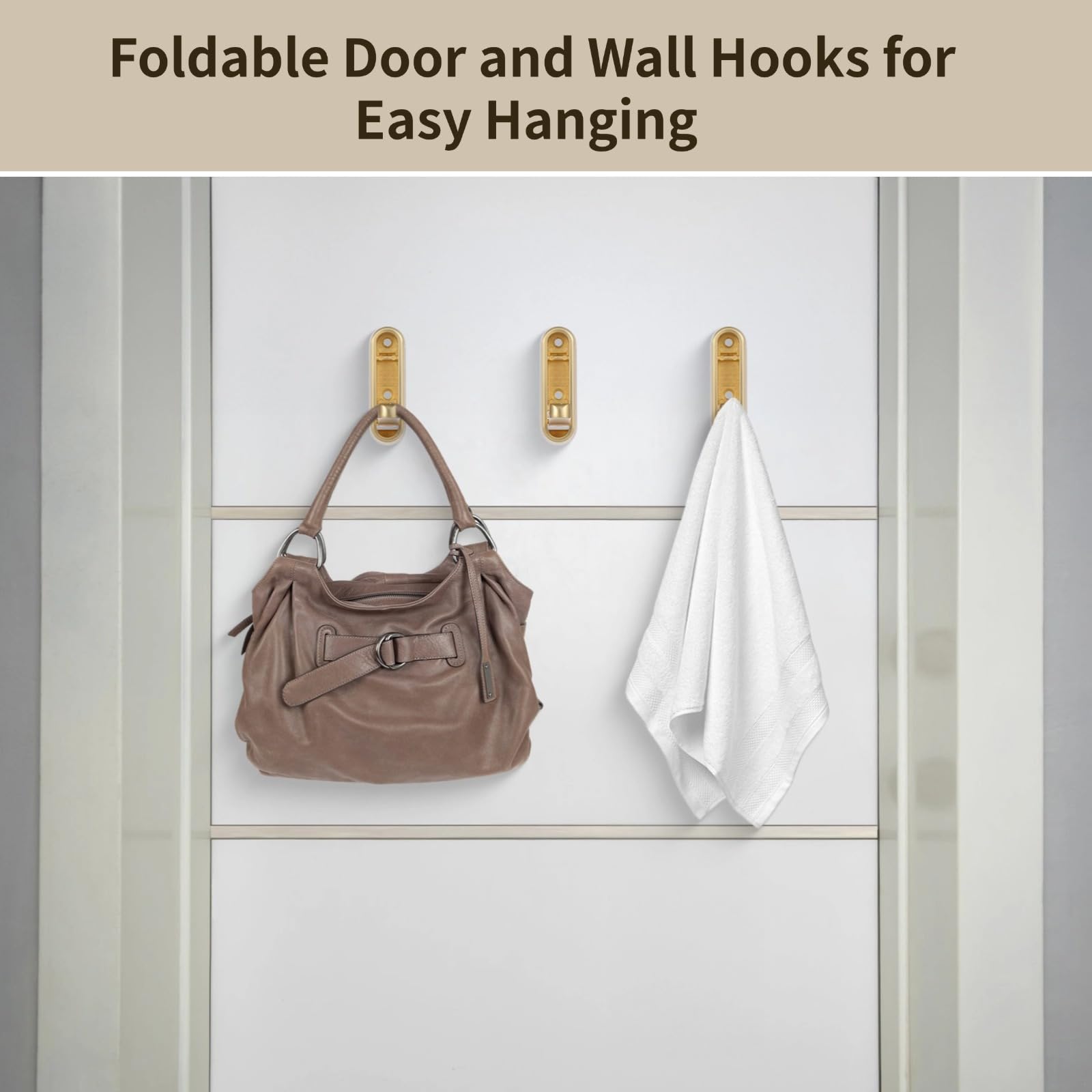 Set of 4 Foldable Zinc Alloy Door Hooks, Hidden Wall Mount Hooks with Elegant Golden Finish for Wardrobes and Bathrooms