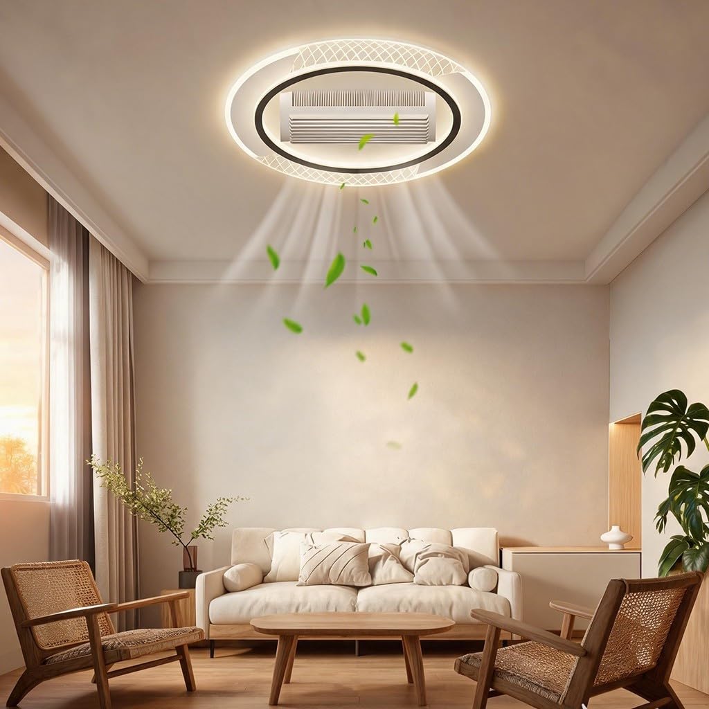 LYSDjia Low Profile Ceiling Fans with Lights 100cm Flush Mount Ceiling Fan Light with Remote White LED Fan Ceiling Lighting Stepless Dimmable Bladeless Ceiling Fans for Bedroom Silent (Oval Black)