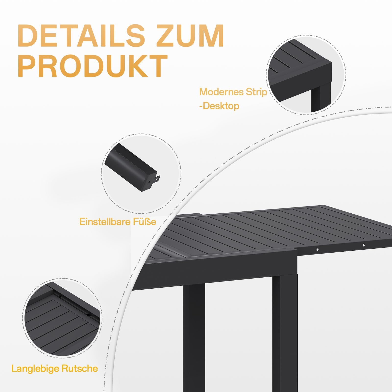 Devoko Gartenmöbel Set 6 Personen,6+1 Aluminium Tisch und Stühle Set Balkonmöbel, 6 Stapelbare Gartenstühle und 1 80/160 cm Dehnbarer Gartentisch,Terassen möbelsets außen Lounge, Dunkelgrau