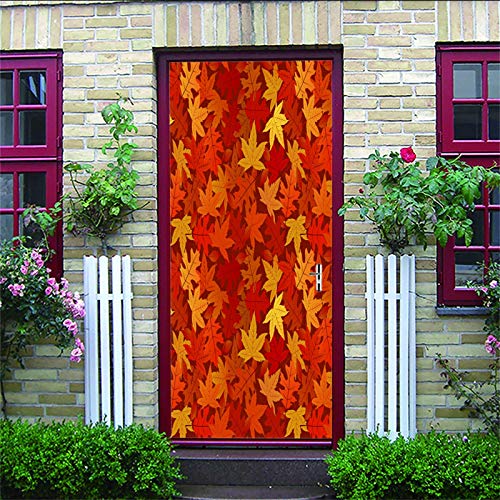 ZIJINJIAJU 3D Türaufkleber PVC Poster Rot, Pflanze, Ahornblätter 95X215CM DIY abnehmbare selbstklebende wasserdichte, leicht zu reinigende Haushaltsschlafzimmer Kinderzimmer Türaufkleber Poster Tür Au Cover