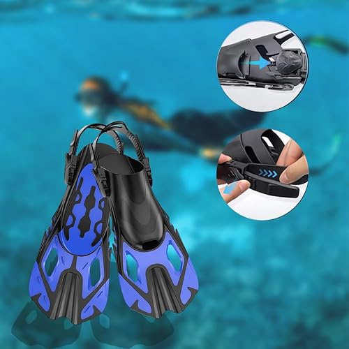 Miniatura 4 de Aletas de natación para esnórquel, aletas ajustables de tamaño de viaje, aletas cortas de natación para regazo, natación, buceo, adultos, hombres,