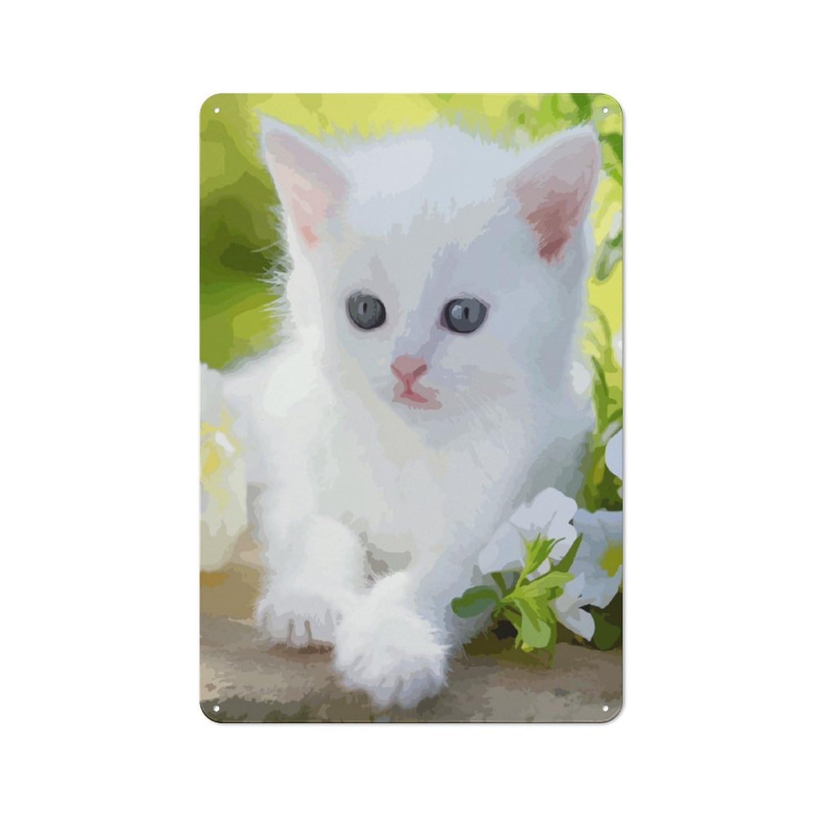 Junmoney White Cat Rustic Metal Plaque 30X20cm For Lounge Or Reading Corner, For Home Office, Studio And Craft Room Walls