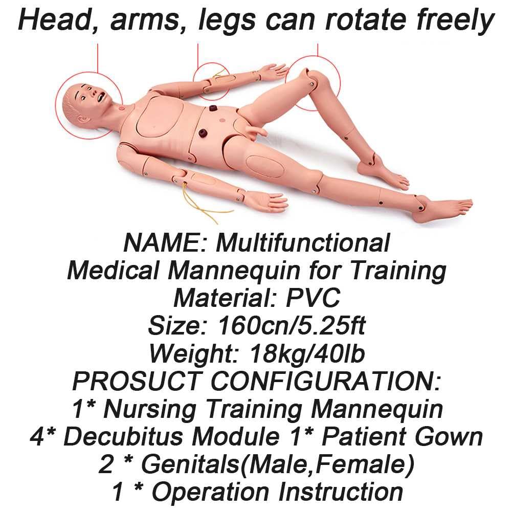 Modèle d'enseignement, Mannequin de Soins Infirmiers Grandeur Nature pour la Formation des Adultes avec Module de décubitus, Organes génitaux Masculins et féminins et Blouse d'hôpi