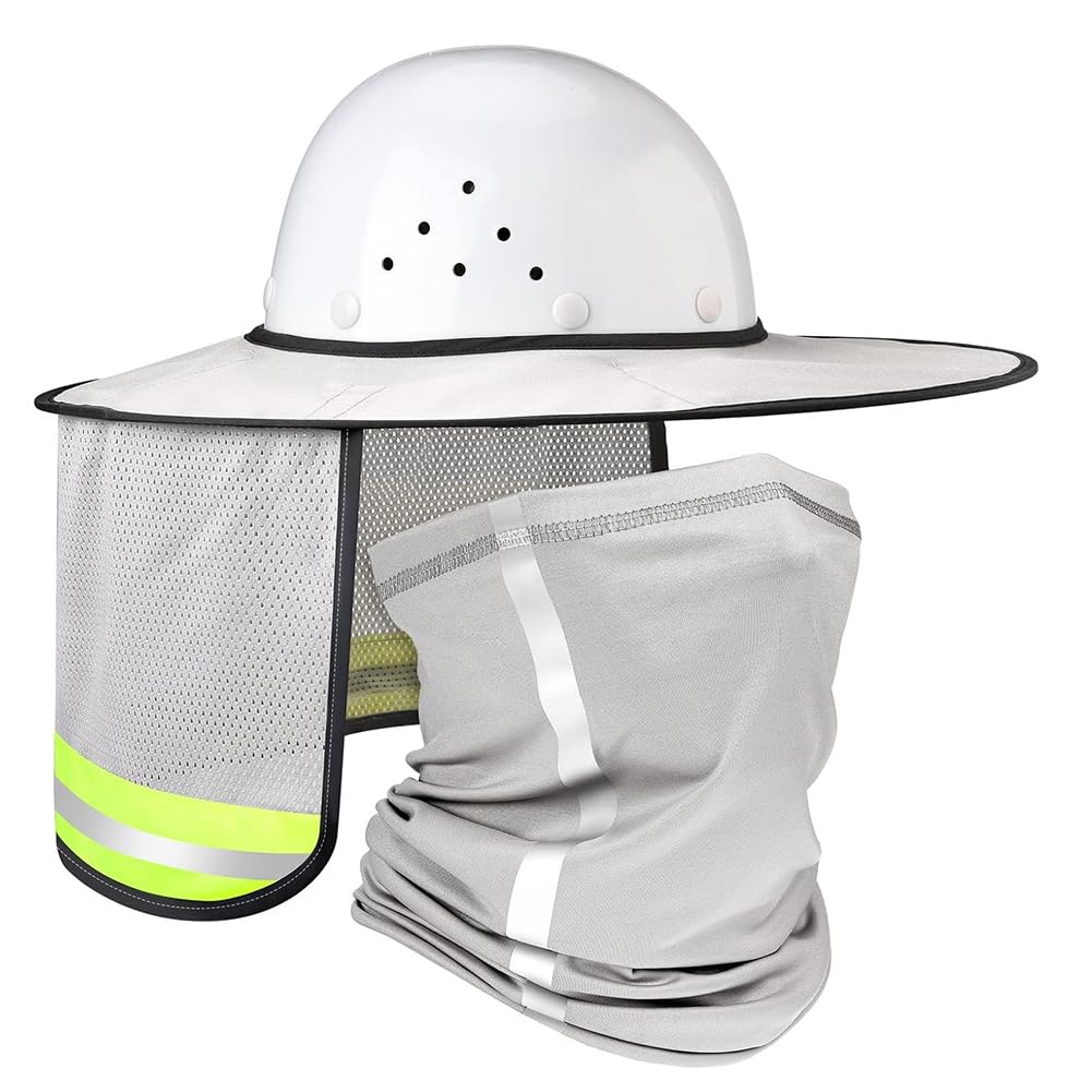 Littimoon 1set Full Brim Hardhat Sun Visor Bandana Face Scarf Neck Protection Sun Protection and Neck Gaiter Bandana Face Scarf for Hard Hat Accessories Grey