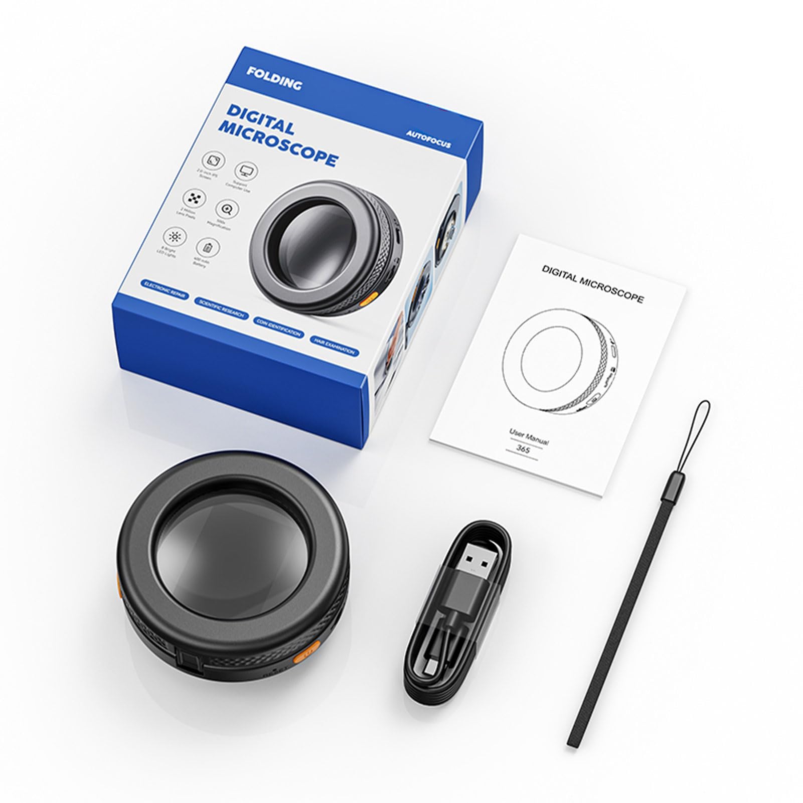 Luocute 500-fache Lupe mit Licht, Tragbare Tragbare USB-Digitalmikroskop-Makrokamera mit IPS-Bildschirm und 3-Stufen-LED-Licht für Erwachsene, ältere Menschen