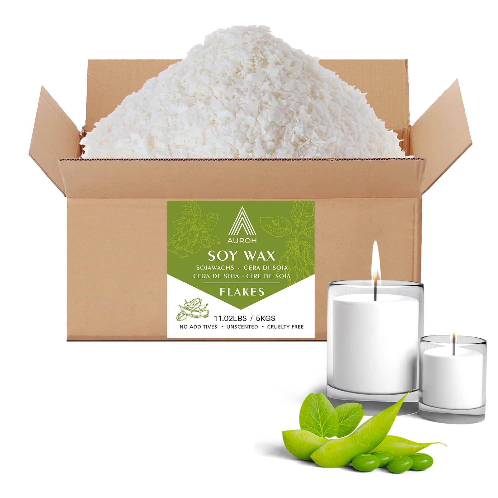 100% Pure Soy Wax 5KG Natural SOYA Container Wax Flakes for Candle Making, Wax Melts – Biodegradable, eco-Friendly Wax