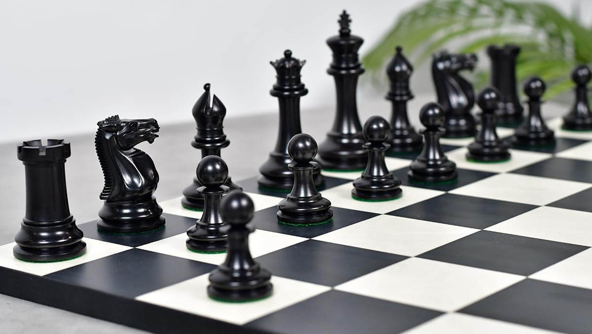 Reproduced 1880s–90s Lasker Staunton Pattern Antique Chess Pieces – 3.75" King, Handcrafted in Ebony & Boxwood with King Side Stamping – Vintage Tournament Wooden Chess Set
