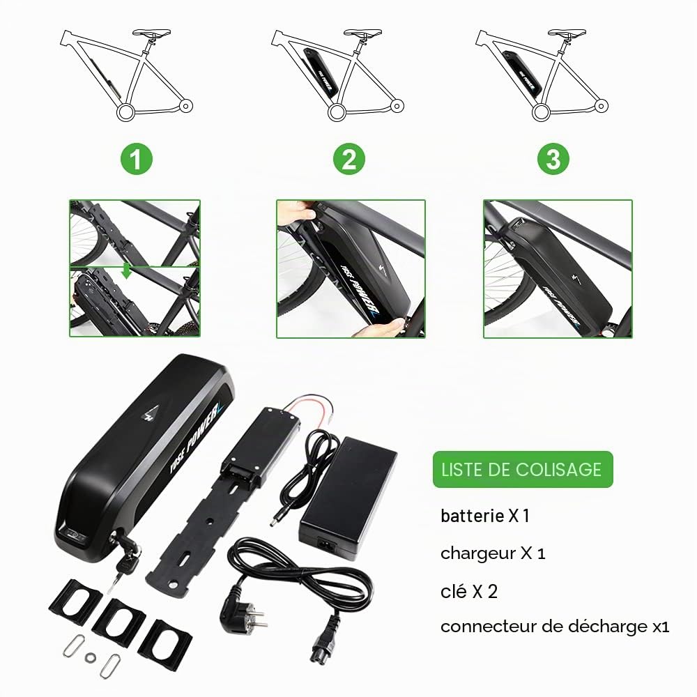 YOSE POWER Hailong Batterie de vélo électrique 36V pour Moteur 250W / 350W /500W Tube inférieur pour Mifa Vaun Prophete