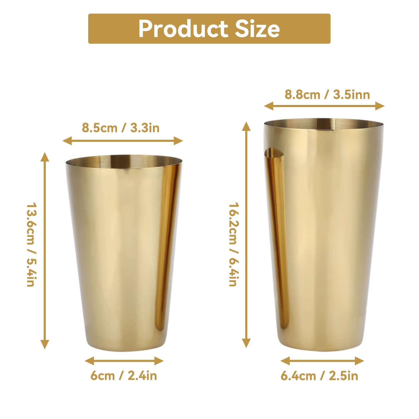 Shaker per cocktail, shaker Boston in acciaio inossidabile 17oz/26oz Martini Shaker Shaker per bevande per barman e home bar(Oro)