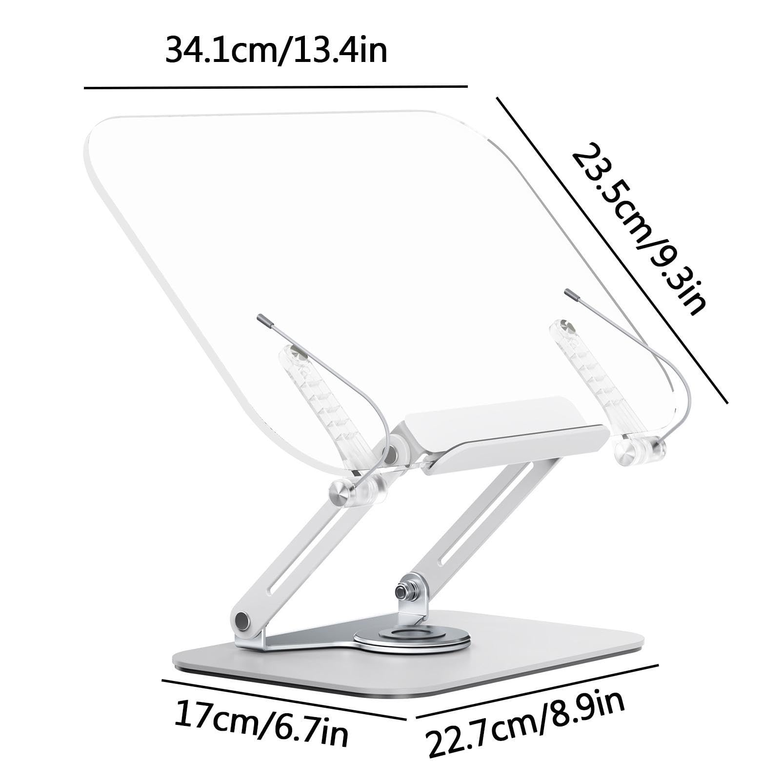 Espositore per libri in acrilico, dimensioni pannello 34,1 x 23,5 cm | supporto per libri in acrilico trasparente, dimensioni base 22,7 x 17 cm, supporto regolabile per libri di cucina con rotazio