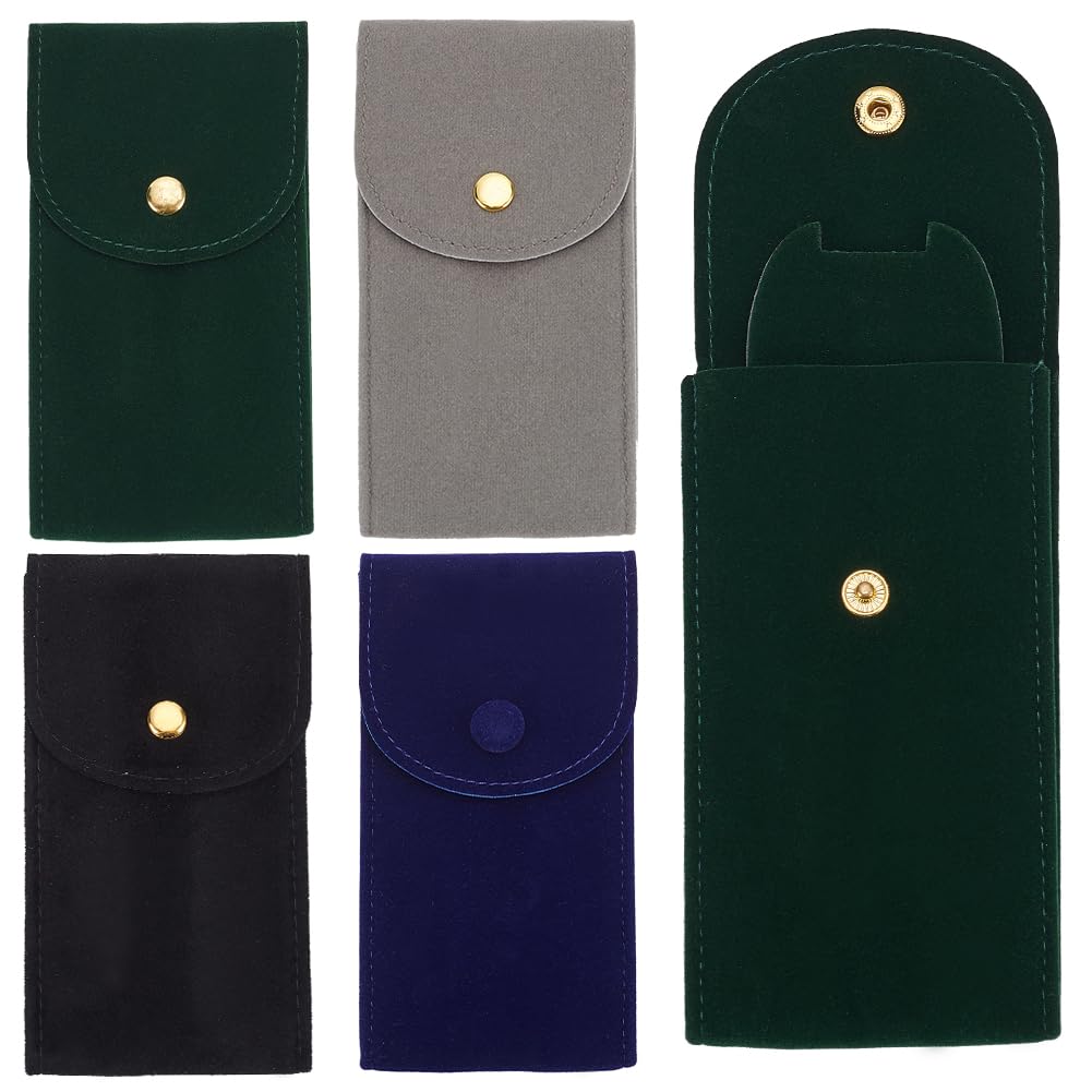arricraft 4 Pcs Rectangle Velvet Single Watch Storage Bag, Portable Travel Wrist Watch Pouches Bag Case with Snap Button Organizer Protective Watch Box for Watches and Jewelry