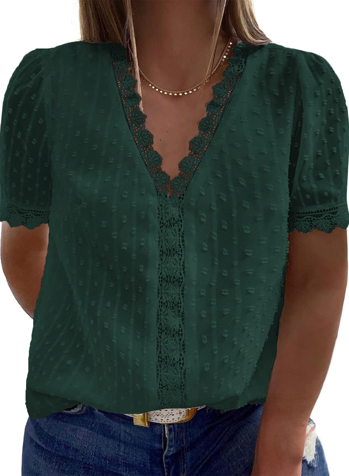 Happy Sailed Womens Plus Size Tunic Tops Summer Short Sleeve V Neck/Crew Neck Loose Casual Tee Shirt(1X-5X), A1 Green, 1X