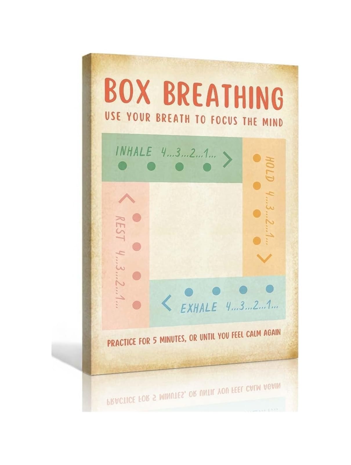Calming Breath Work Poster Box Technique Guide and Mindfulness Practice Chart Canvas Wall-Art for Anxiety Help​(Framed,12x18inch(30x45cm))