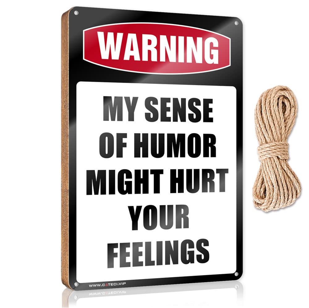 DTHA Funny Room Decor Warning My Sense Of Humor Might Hurt Your Feelings! Wooden Sign Family Funny Wall Sign Playroom Decor(20X30CM)