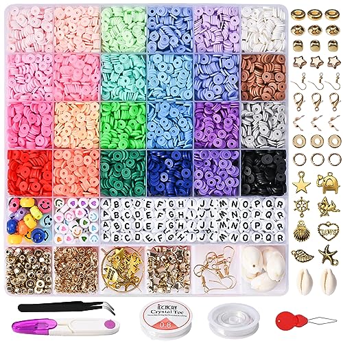 Gbivbe 6000 Stück Clay Perlen Set Zum Auffädeln, Perlenset für Armbänder Selber Machen Heishi Perlen Set, 6mm Polymer Clay Beads für DIY Halskette Ohrringe Bastelset für Kinder Erwachsene