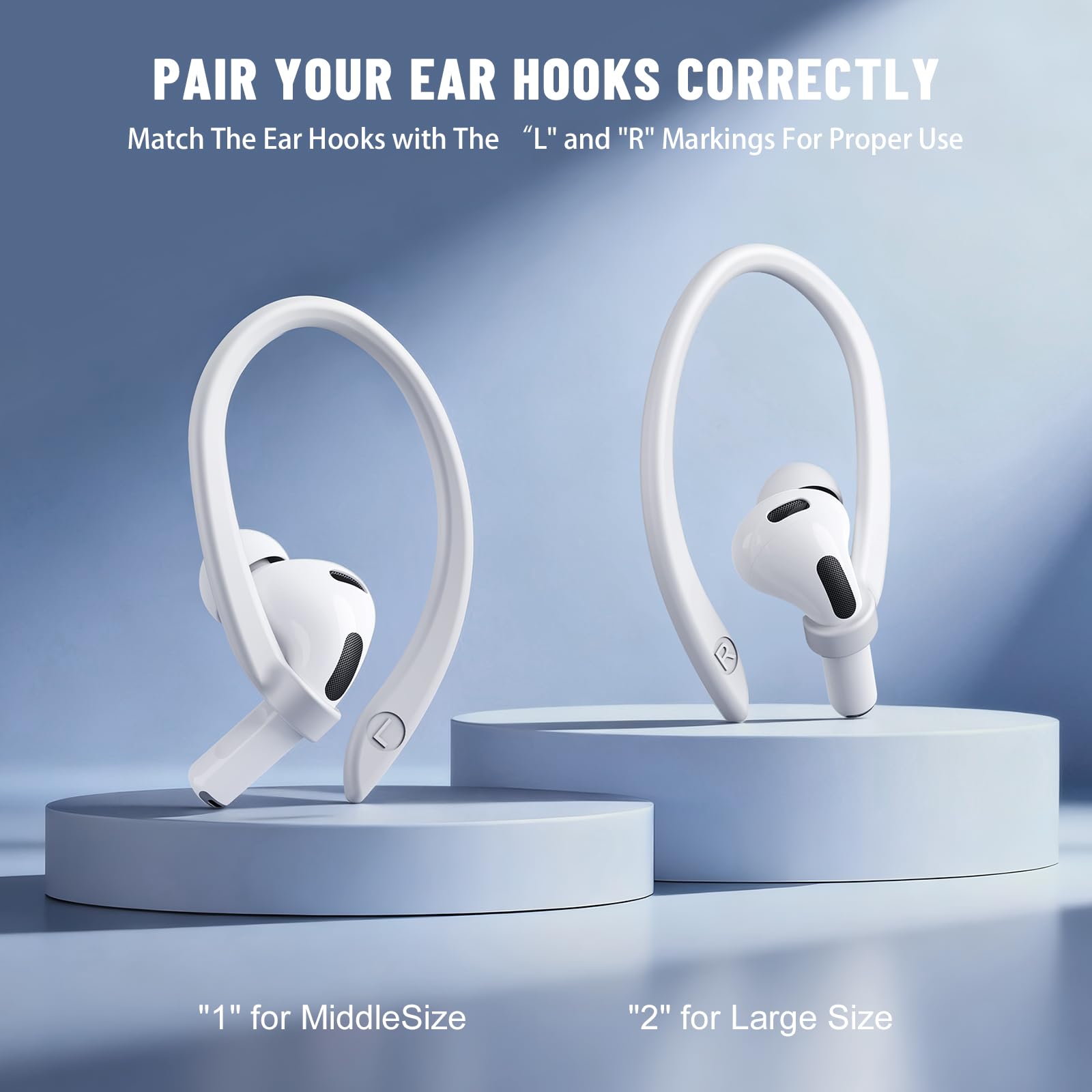 2 Pairs Ear Hooks Compatible with AirPods Pro 3/2/1, AirPods 1/2/3, [M & L Size Pairs] Upgraded Full Button Access Ear Hooks for AirPods 1, 2, 3, 4,Pro, Pro 2, Pro 3 - White
