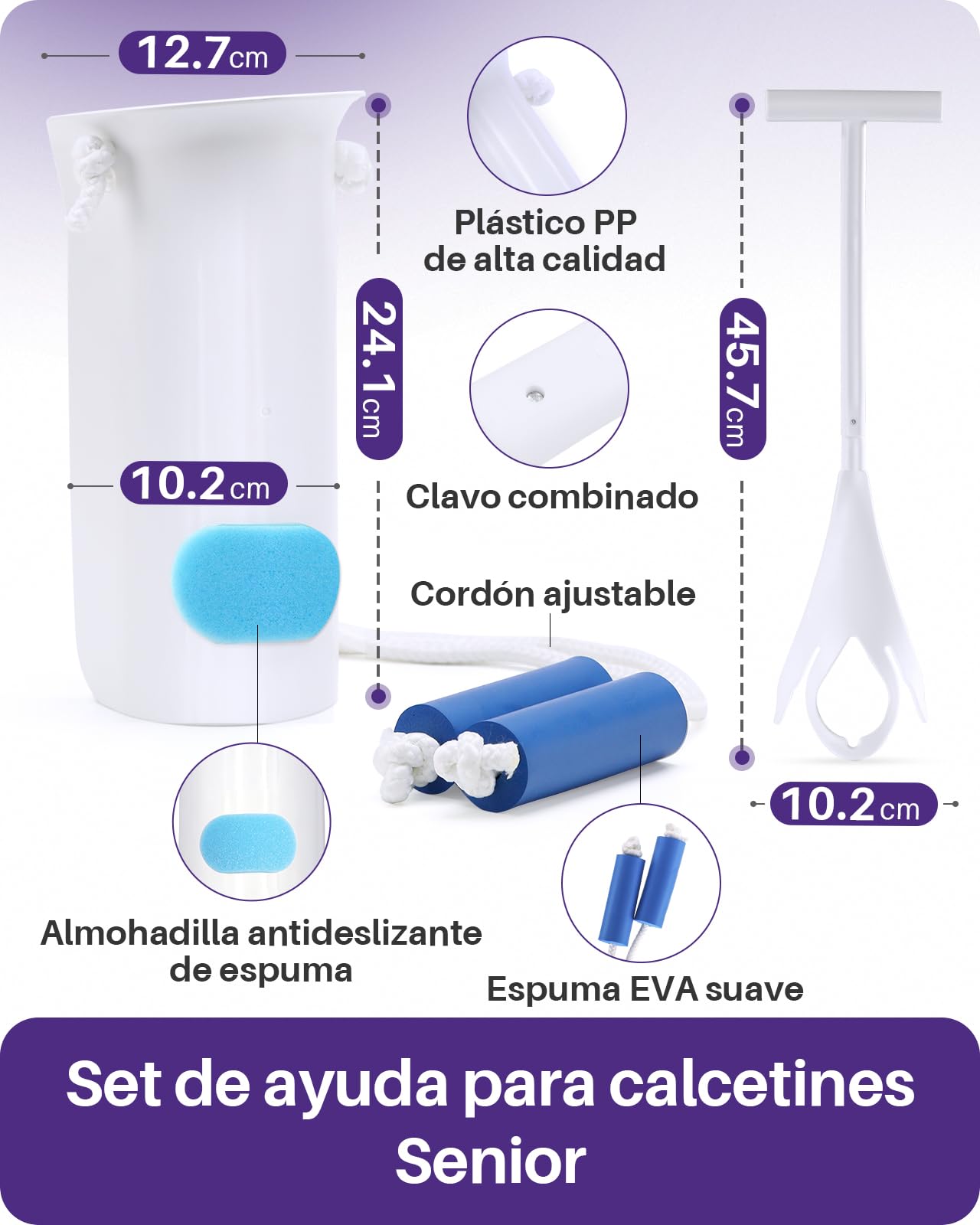 Kekoy Kit Calzador de Calcetines, Herramienta para Poner/Quitar Calcetines, Adaptado a Postoperatorios de Cadera, Personas Mayores, Mujeres Embarazadas y Movilidad Reducida (Azul 10,2 cm)