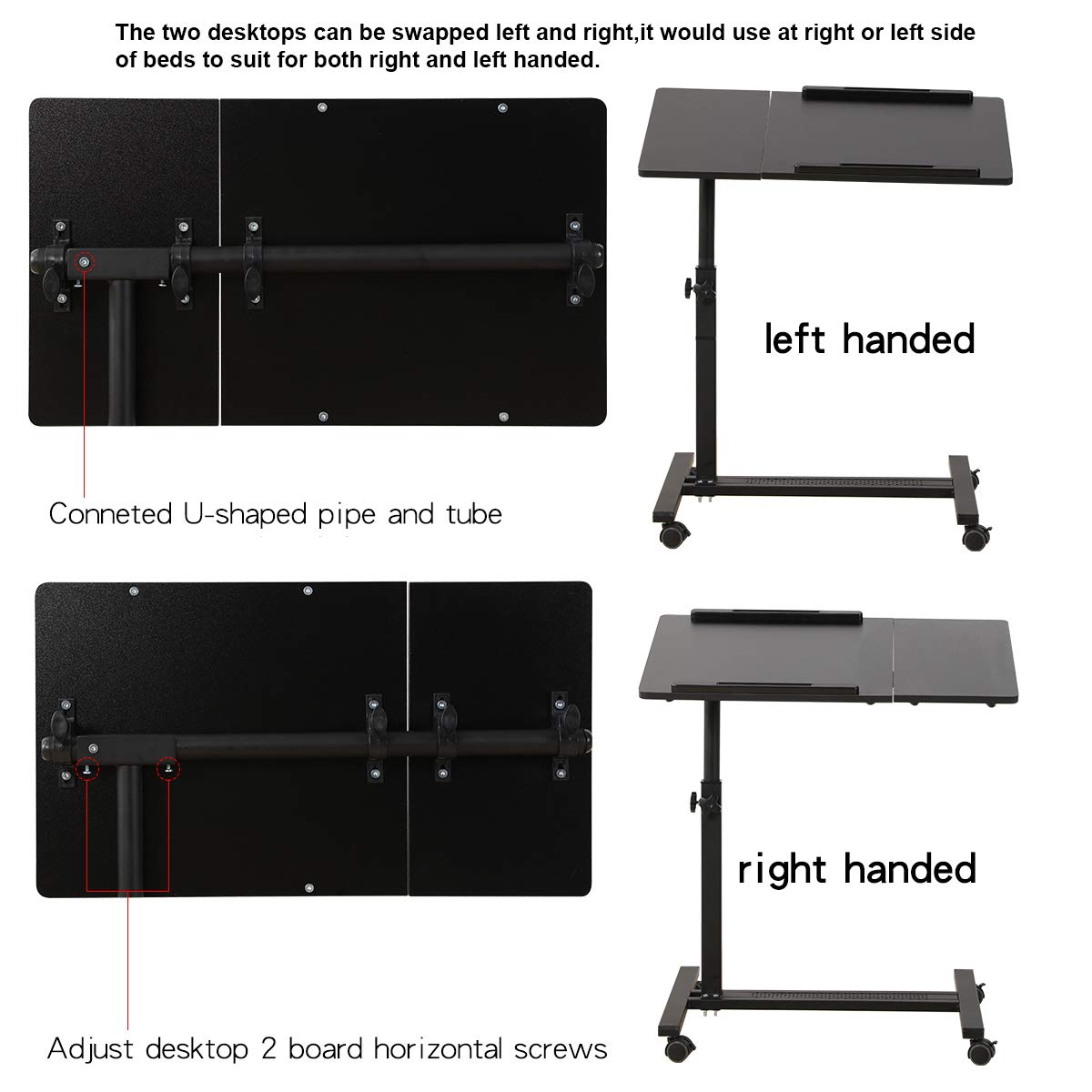 TigerDad Over Bed Table with Wheels Adjustable Rolling Laptop Table