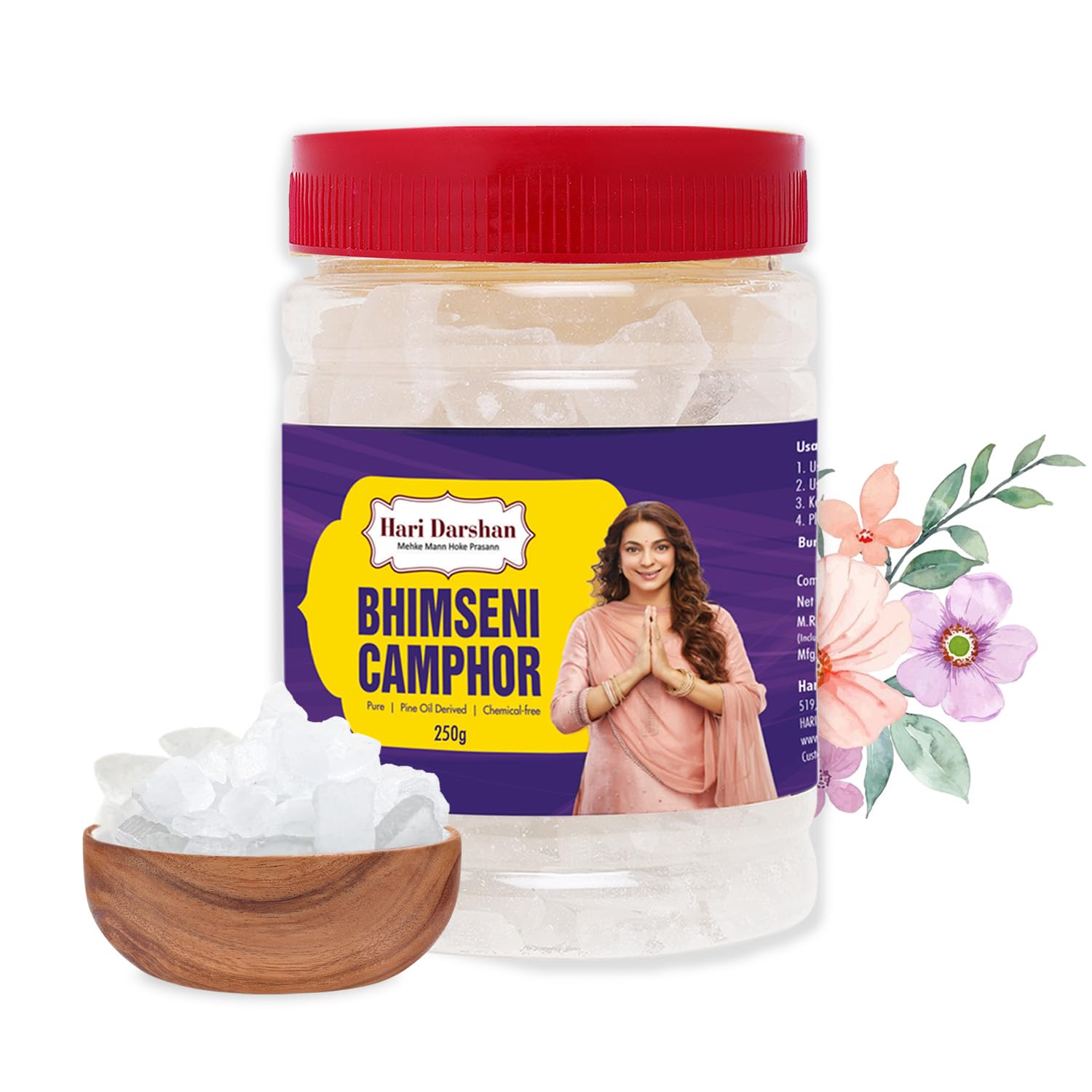Hari Darshan Bhimseni Camphor 250g | Pure & Natural Bhimseni Kapoor for Pooja, Havan, Meditation, Room Freshener | Camphor for Home Purification, Aromatherapy & Skin Care | Kapoor Kapur Karpuram
