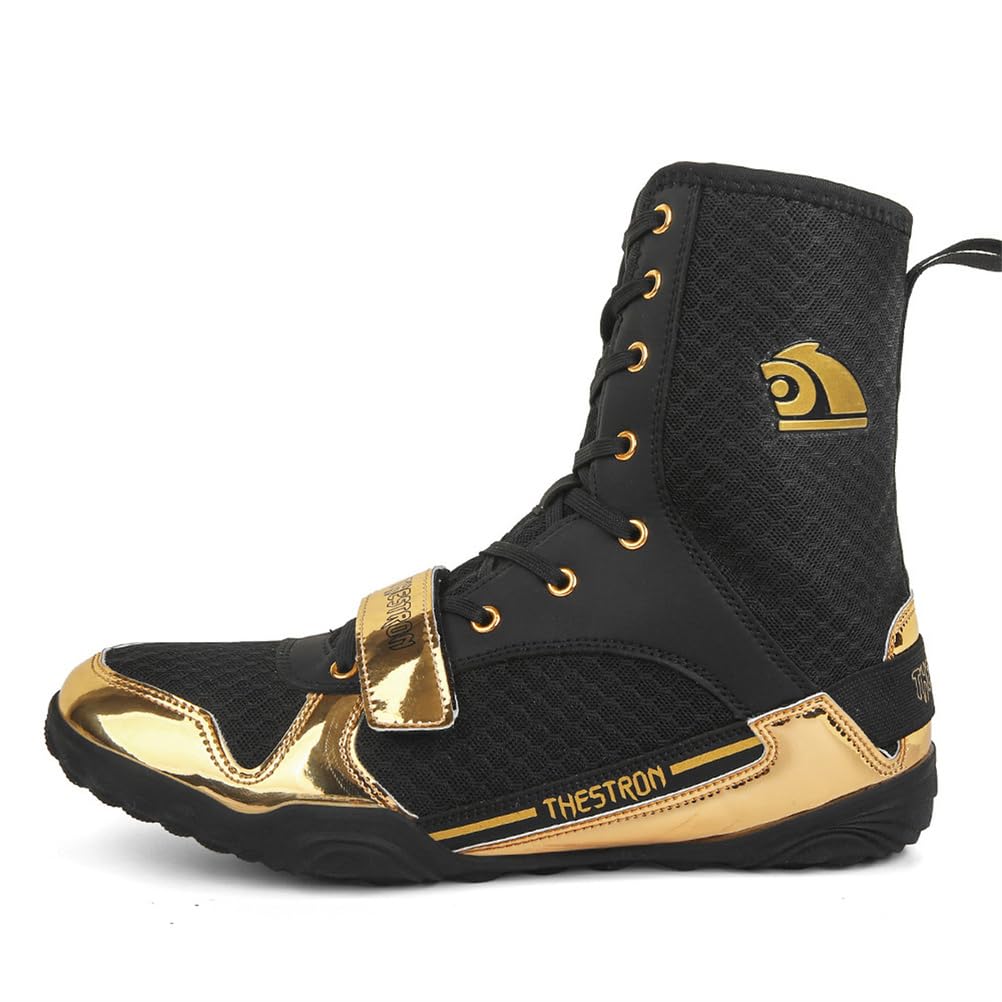 Zapatos de Lucha de Corte Alto, Zapatillas Transpirables de Malla, Calzado Antideslizante para Entrenamiento y Ejercicio de Lucha para Hombres y Mujeres,Negro,41 EU