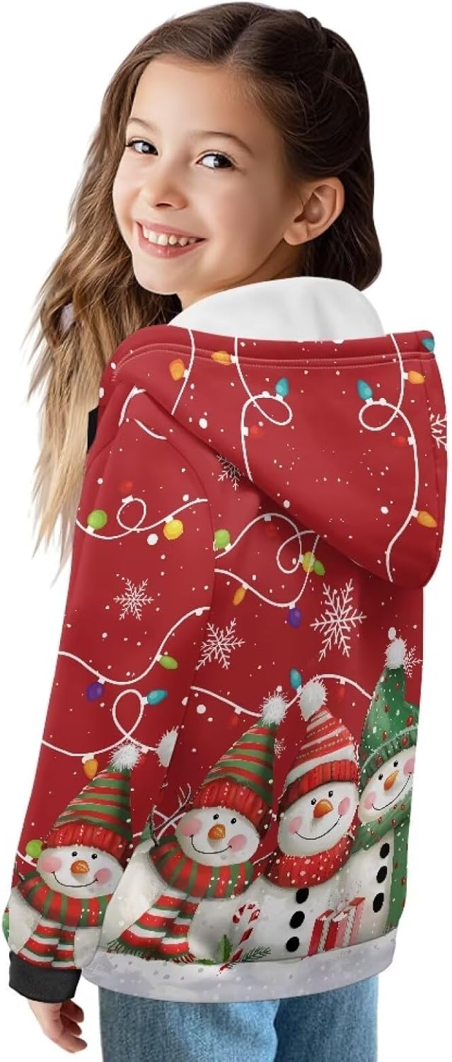 Girls Long Sleeve Hooded Sweatshirt Zip Hoodies for Kids Winter Jackets with Pockets Warm Tops for Home 6-16
