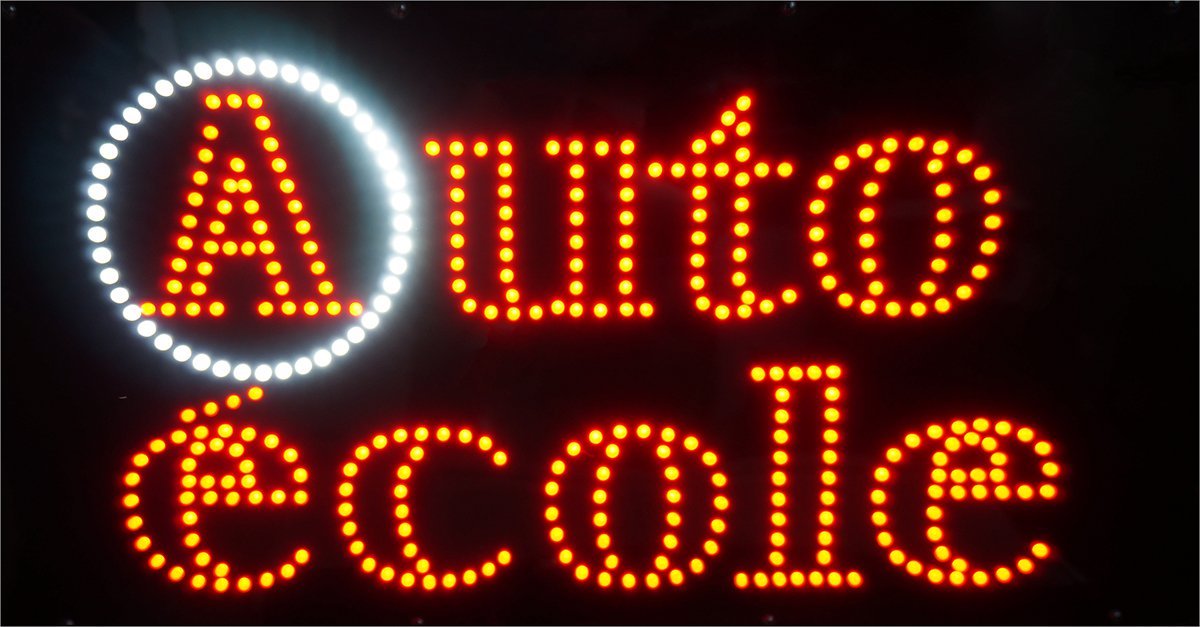 Enseigne lumineuse à LED Auto école 60x30x2.5cm