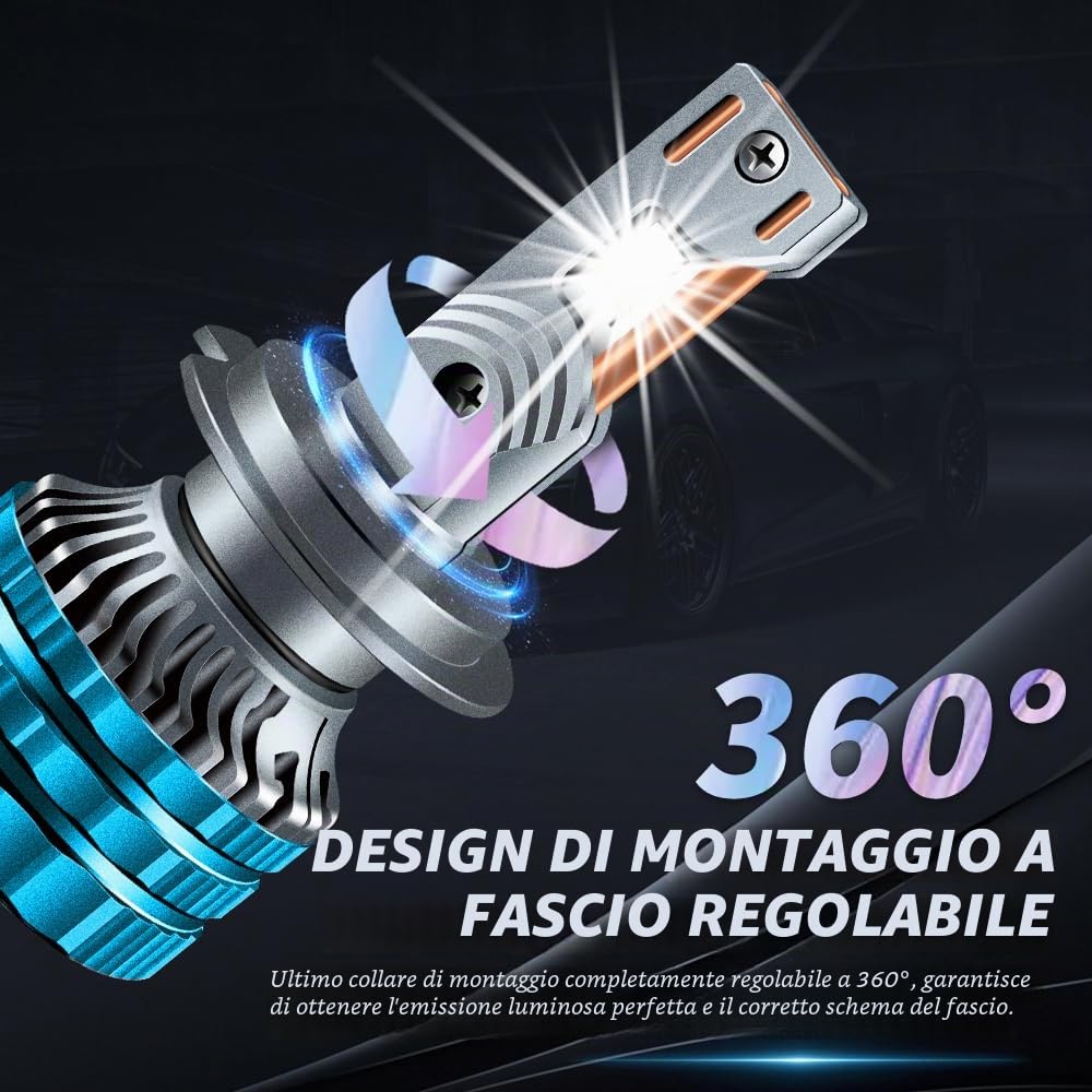 Lampadine LED H7 con Adattatore di Base, 110W 20000LM 400% Luminosità Elevata Lampadina Fari Auto 6000K Bianco Freddo, No Canbus Errore, Abbaglianti e Anabbaglianti Kit, 2PCS