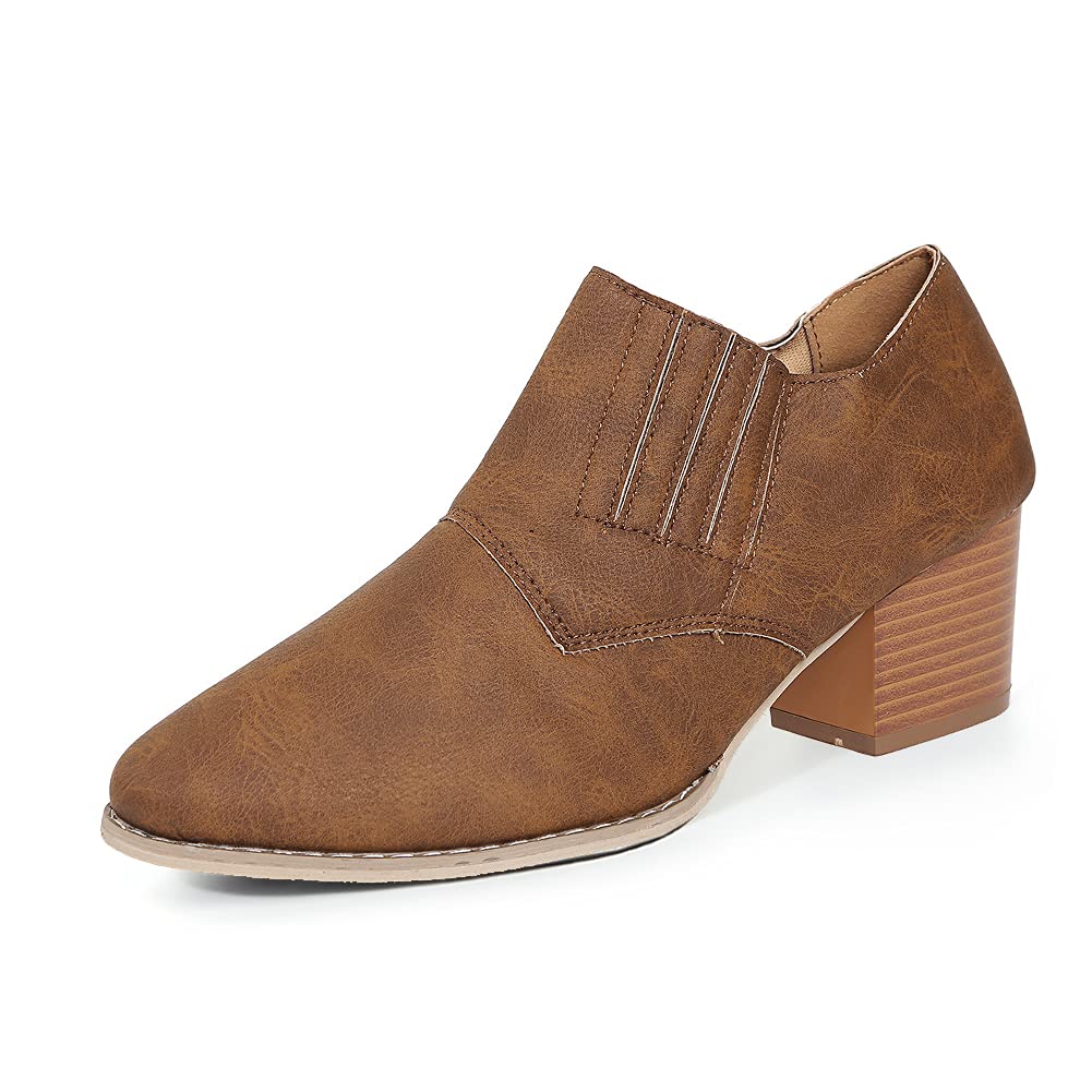 Dernolsea Chelsea Boots Women, Faux Suede Leather Western Low Heel Zip Up Ladies Ankle Boots Tan Size 6
